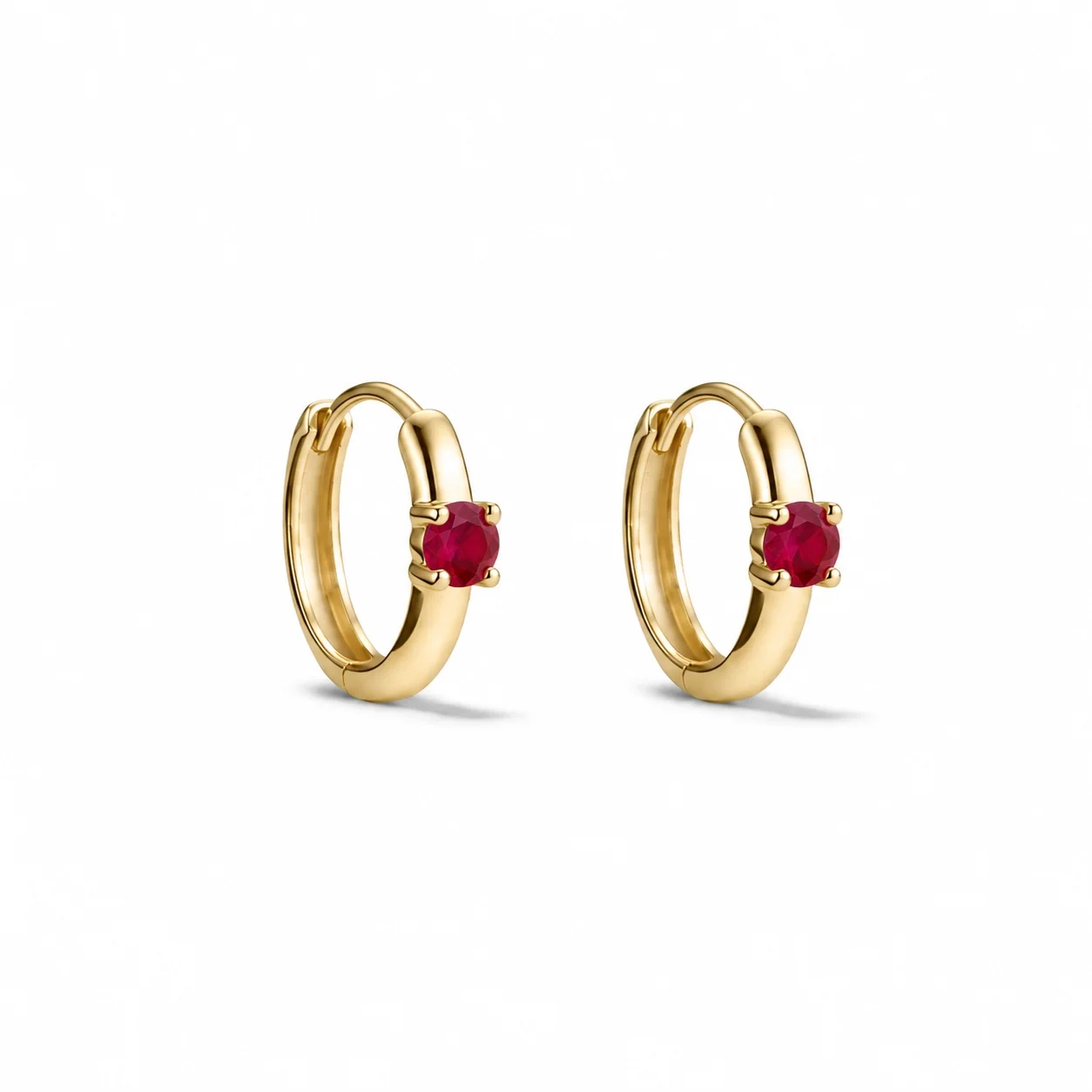 14K Gold Lab solo Gemstone Mini Huggie - LAB Created Ruby - Pair product image 1