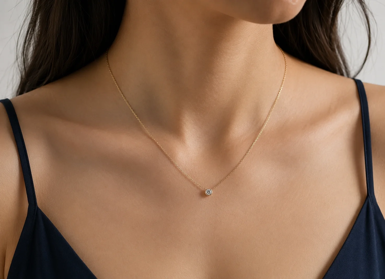 14K Gold Lab Grown Diamond Bezel set Necklace-0.25 ct thumbnail 2