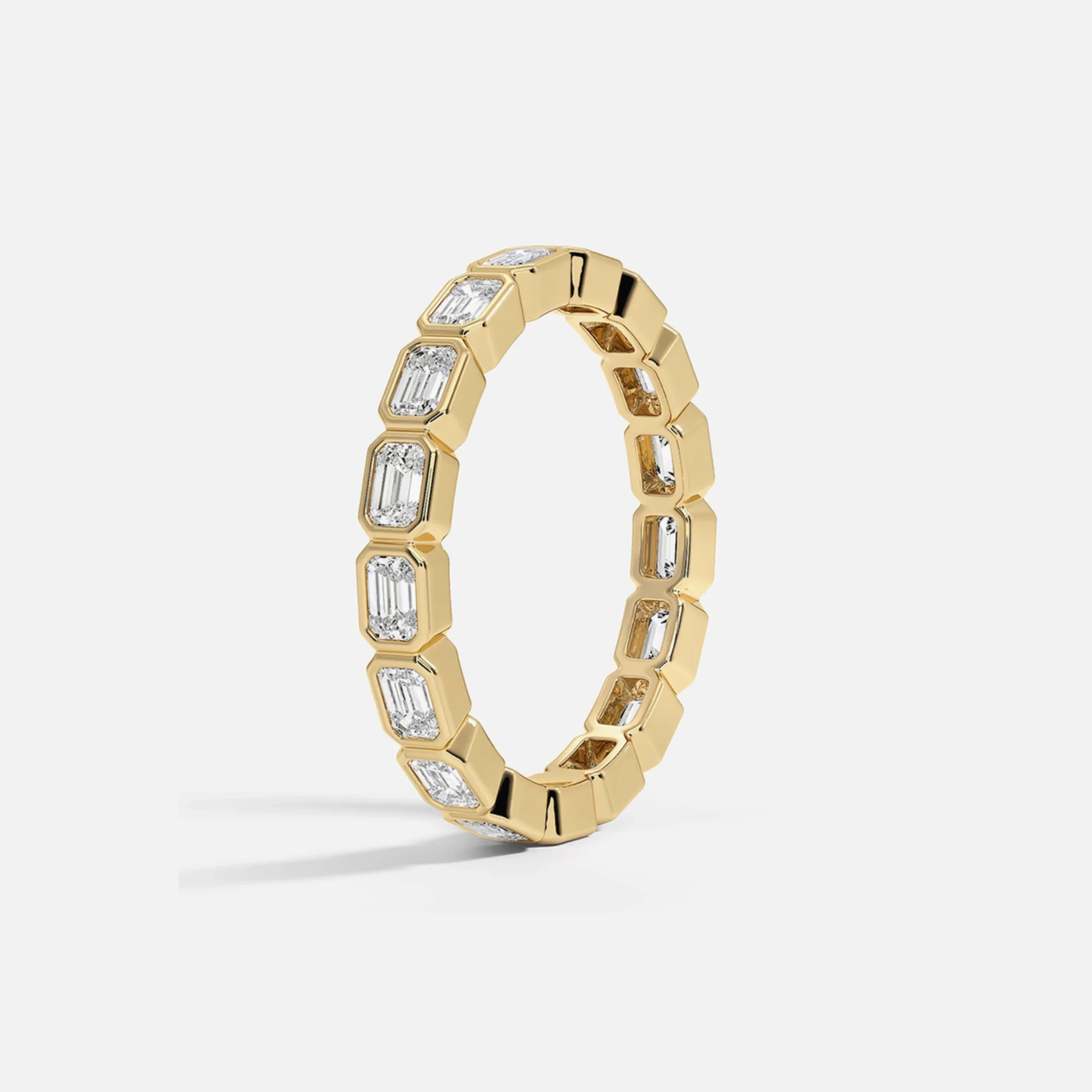 14K Gold Emerald cut Lab Grown diamond Bezel set East-West Eternity Band thumbnail 2