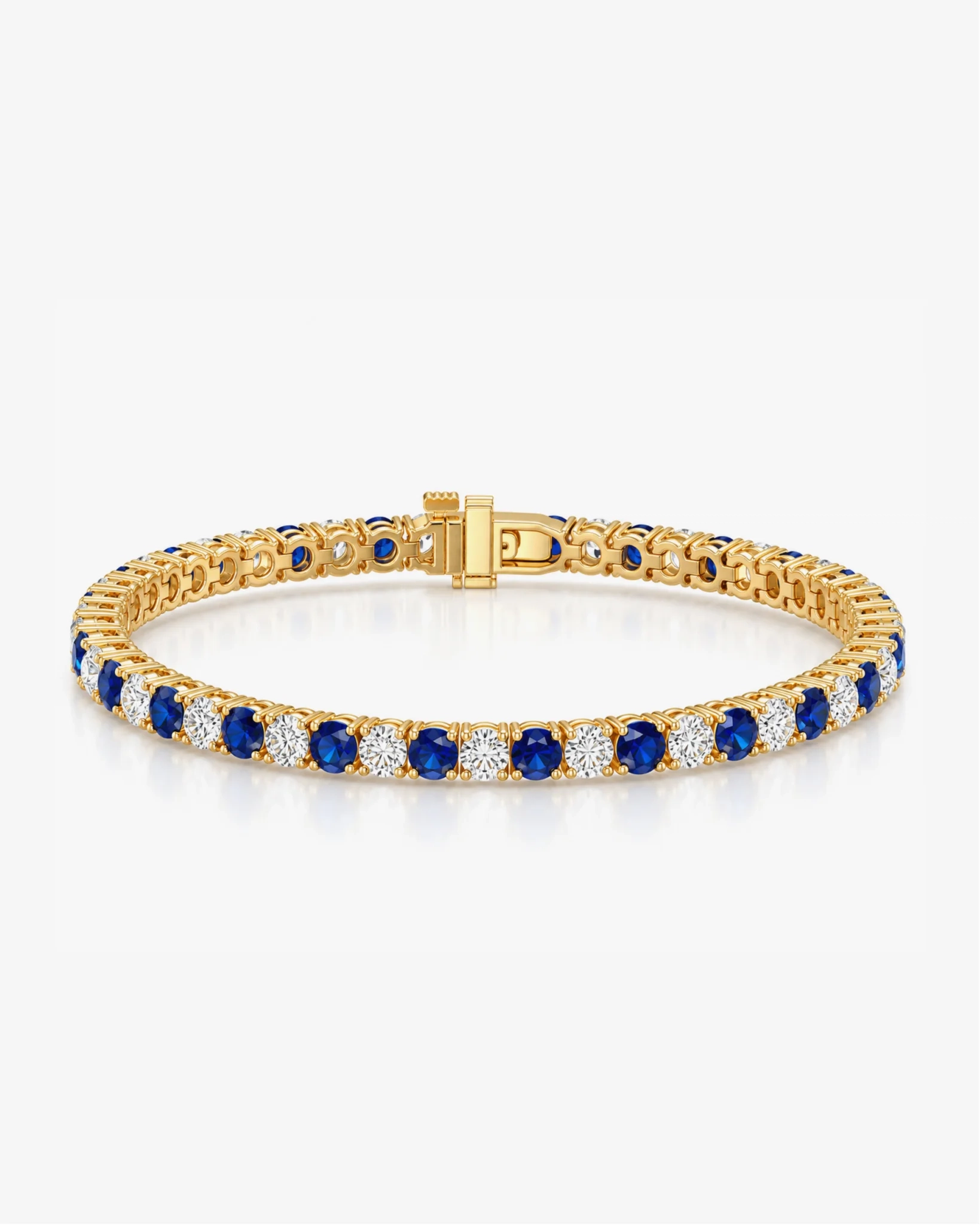 14K Gold alternating Lab Grown Diamond & gemstone Tennis Bracelet - LAB created Blue Sapphire product image 1