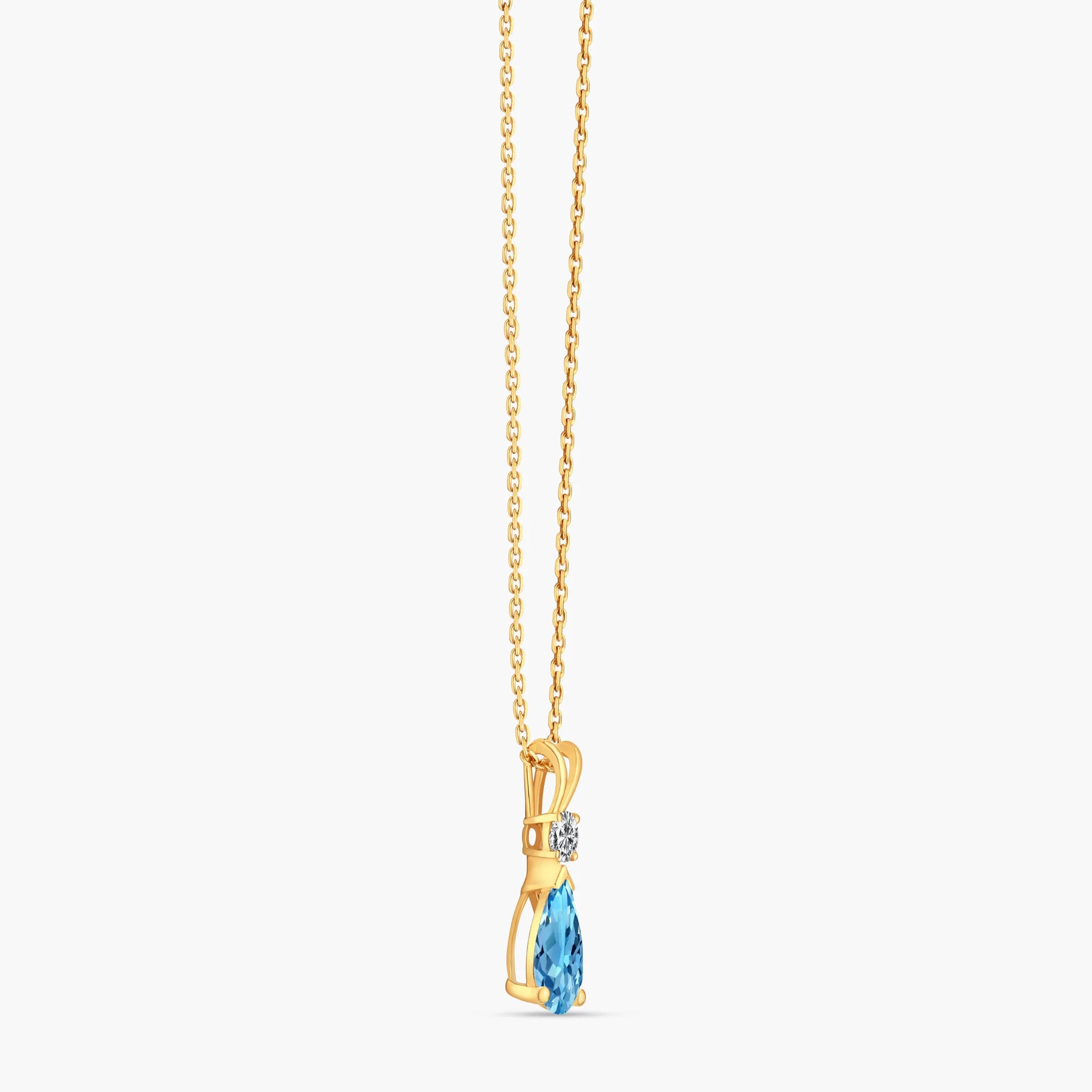 14K Gold Natural Diamond & Semi-Precious Gemstone Drop Necklace - Swiss Blue Topaz thumbnail 3