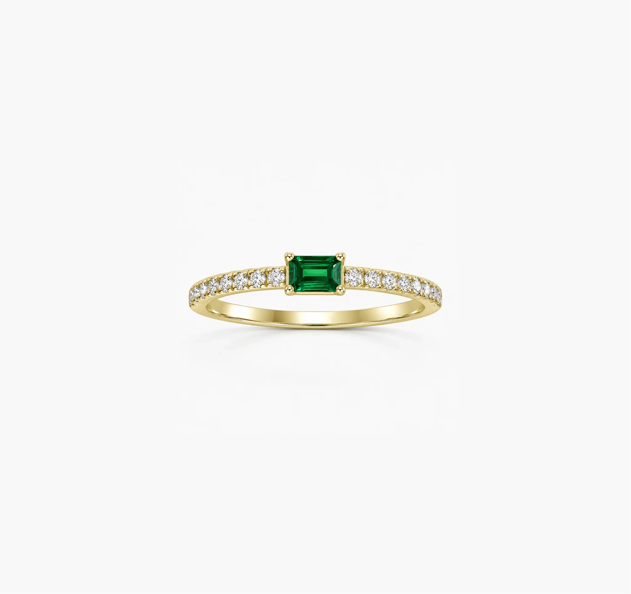 14K gold Lab Grown east-west gemstone Emerald pave Diamond Ring thumbnail 2