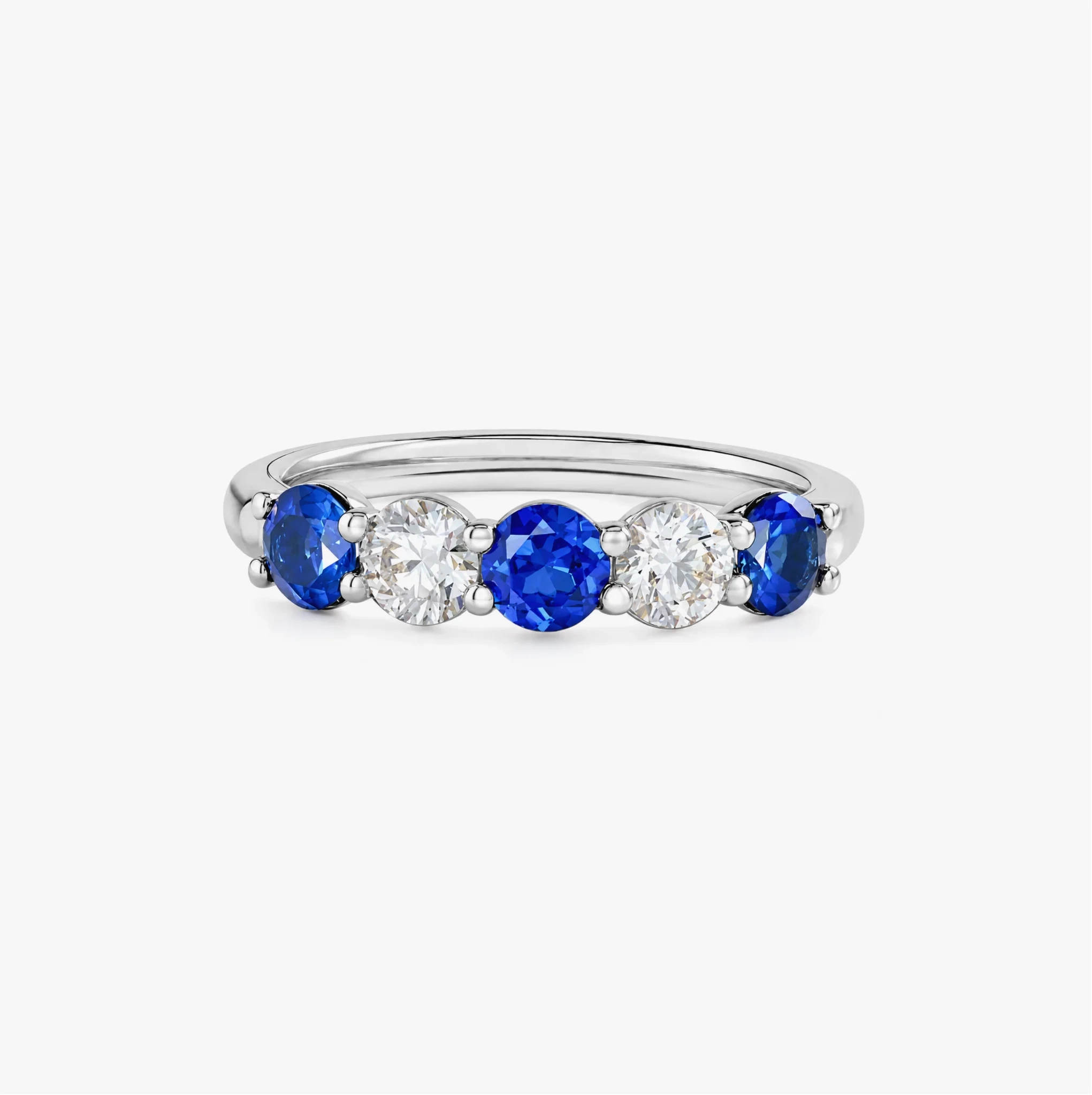 14K Gold alternating Lab Grown Diamond & gemstone Five stone band - LAB created Blue Sapphire product image 1