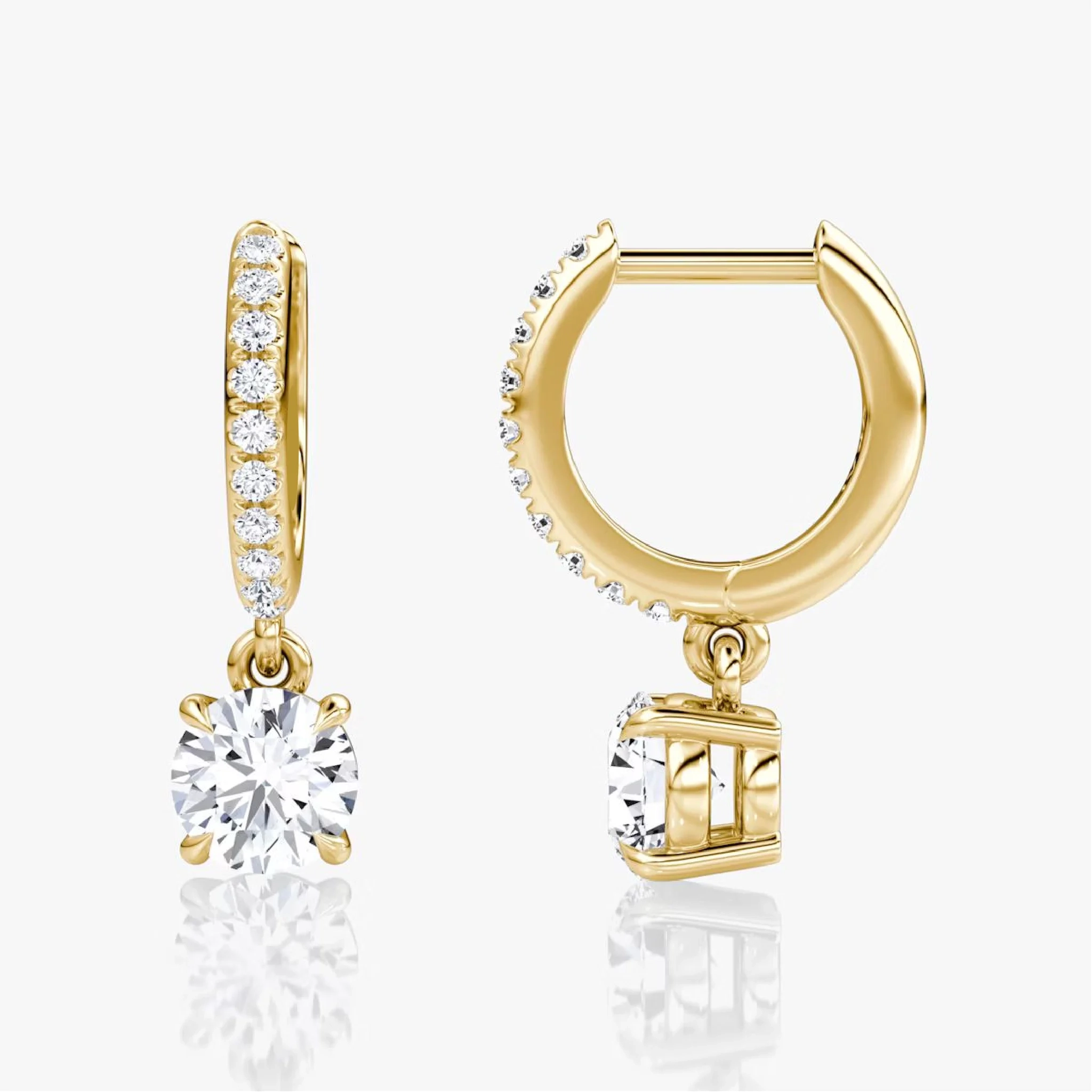 14 KT gold Lab grown Round Solitaire Drop pave Huggie Hoop - 0.50 ct thumbnail 2