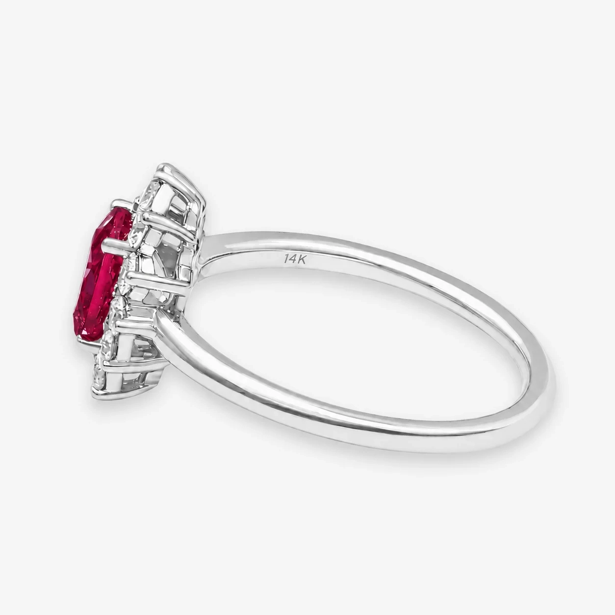 14K Gold Oval Gemstone & Lab Grown Diamond Halo Ring - LAB Created Ruby thumbnail 4
