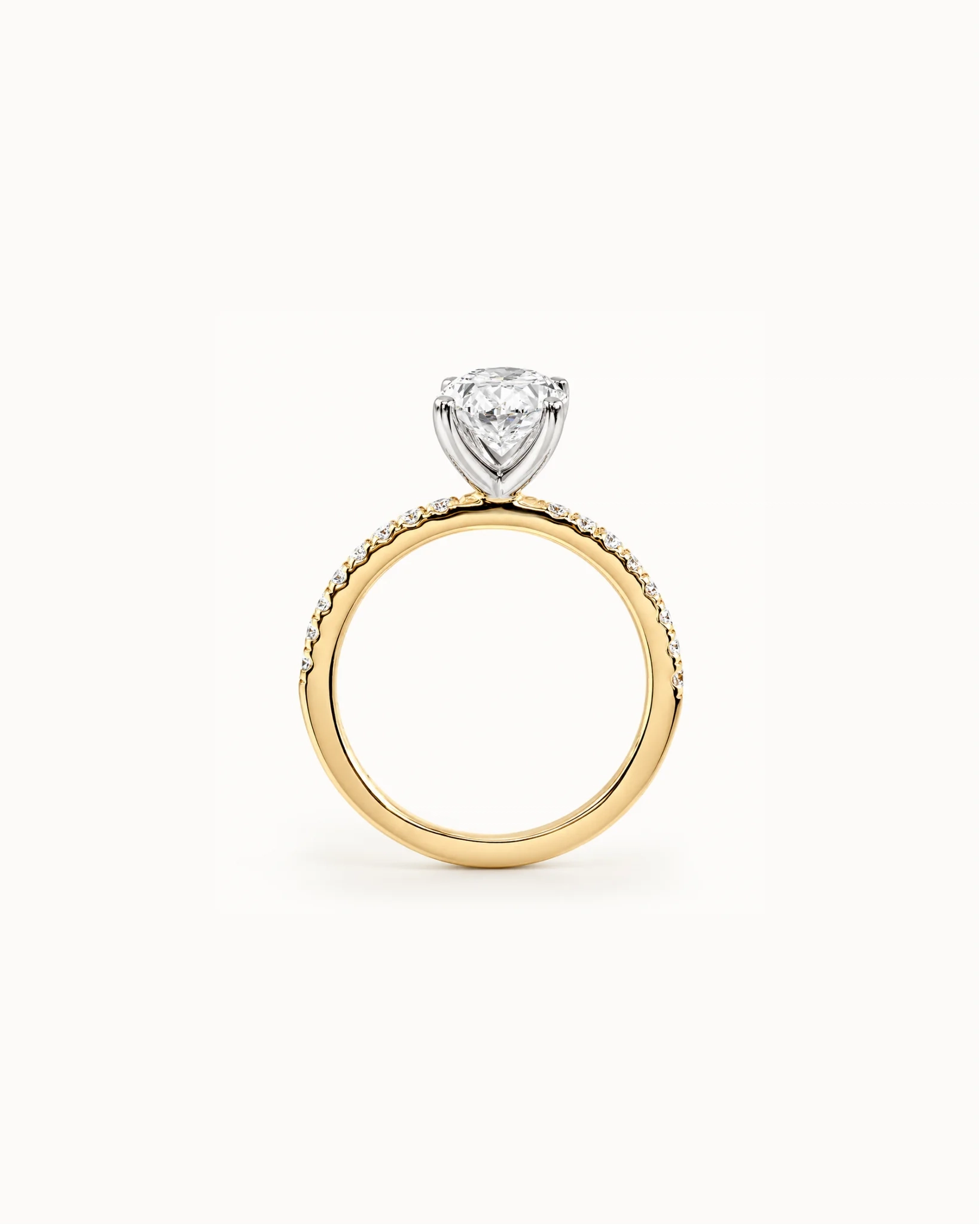 14K Gold Lab Grown Oval Diamond Petite Pave Engagement Ring - 1.0 ct thumbnail 3