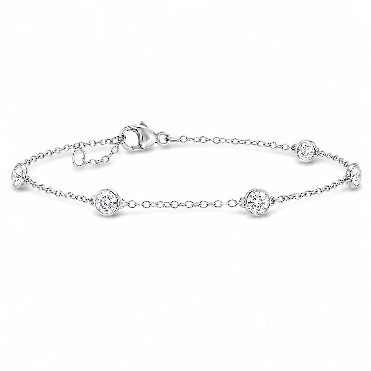 14K Lab Diamond five stone station Bezel Bracelet-2.00 ct product image 1