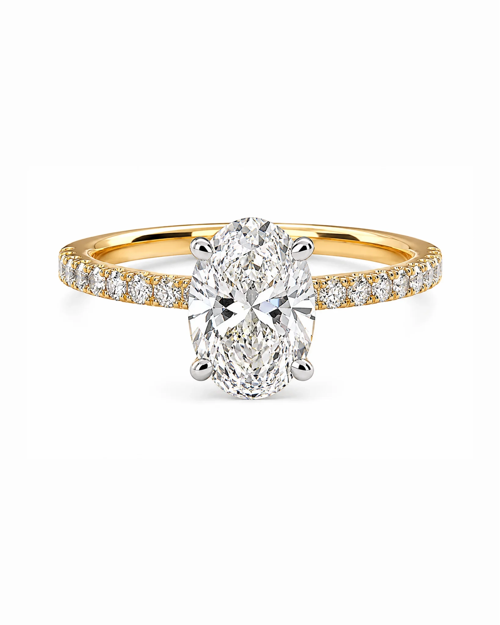 14K Gold Lab Grown Oval Diamond Petite Pave Engagement Ring - 1.5 ct product image 1
