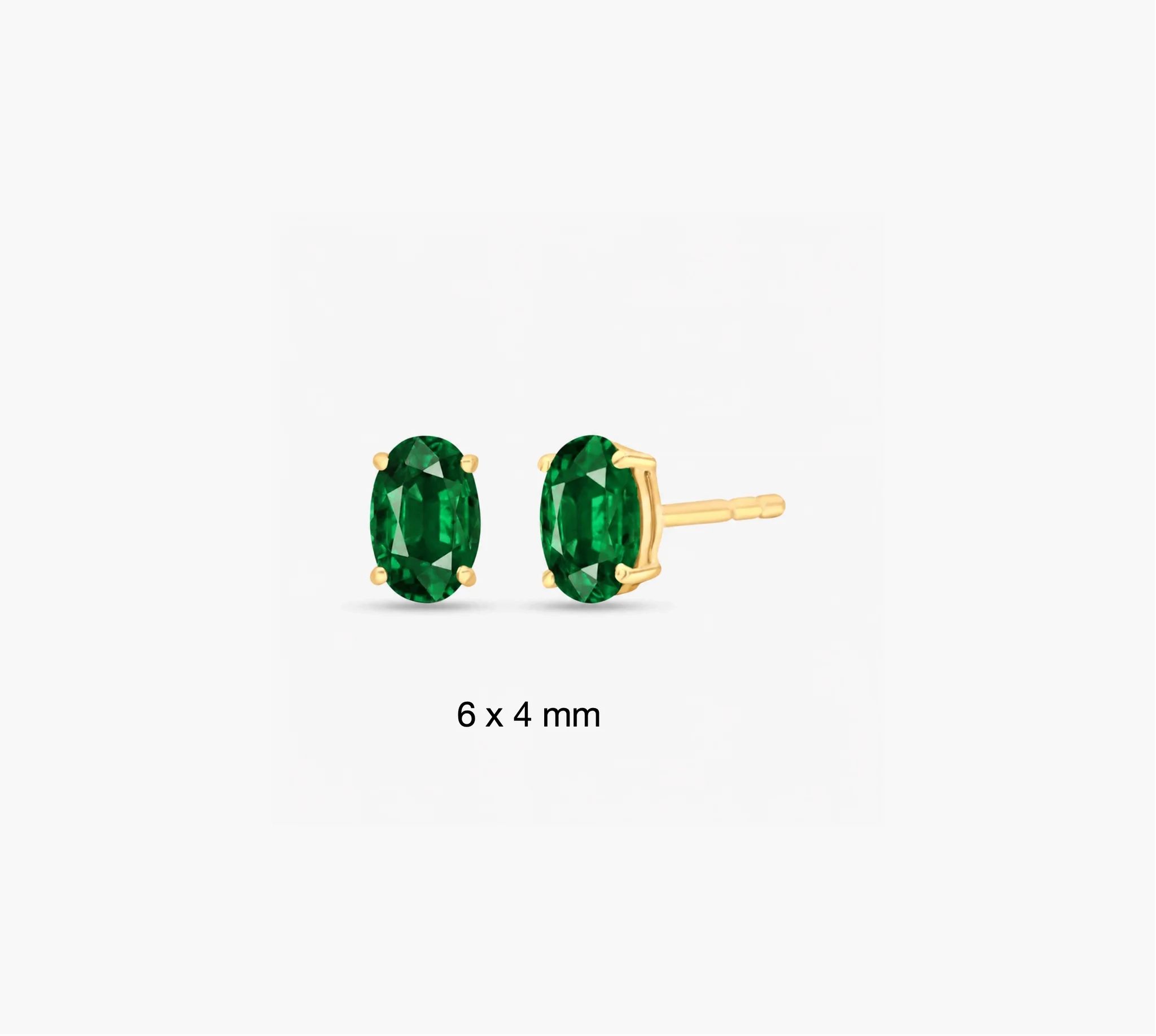 14K Gold LAB Gemstone Oval Solitaire Studs - LAB Created Emerald product image 1