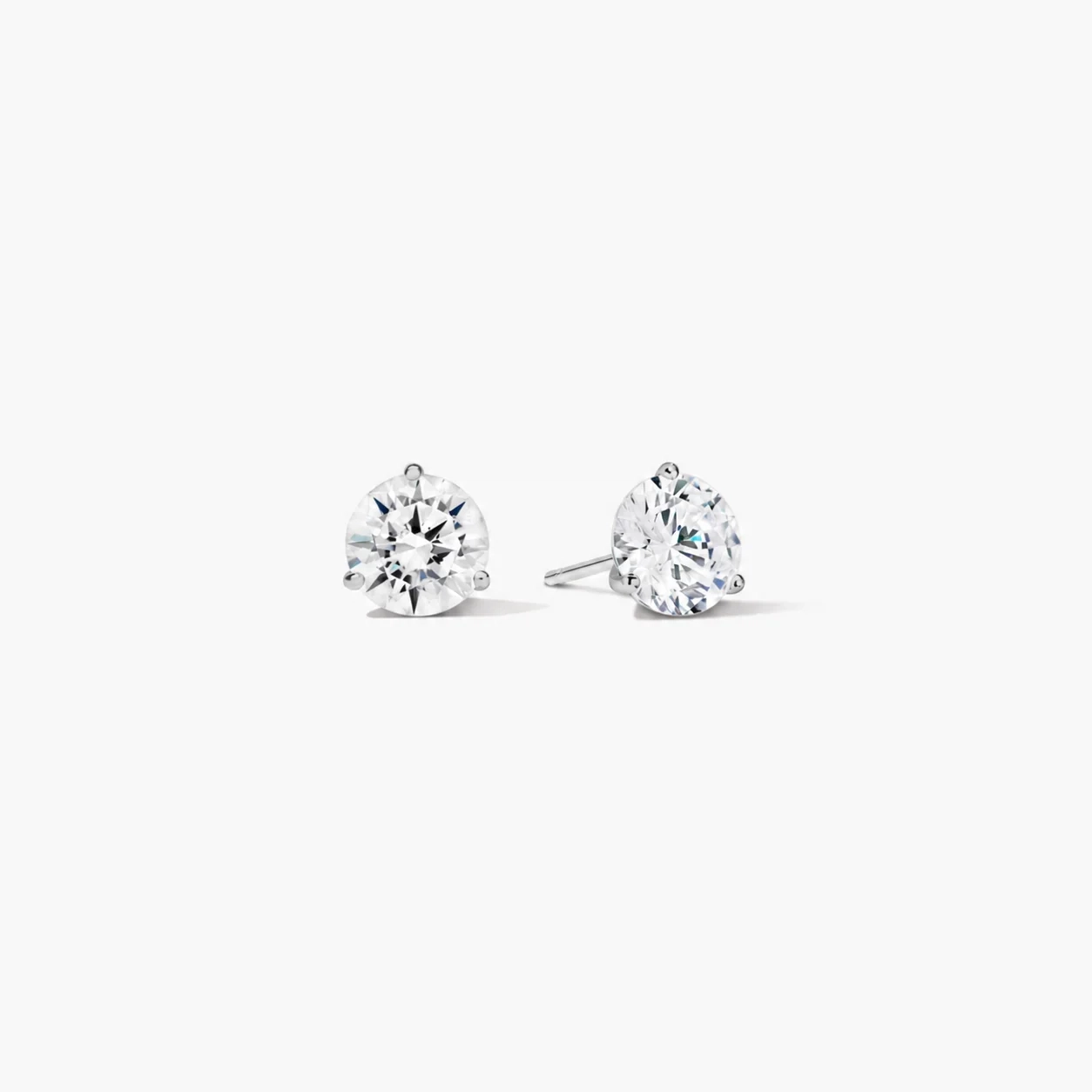 14K Gold Lab Grown Diamond Martini three prong studs - 1.0 ct product image 1