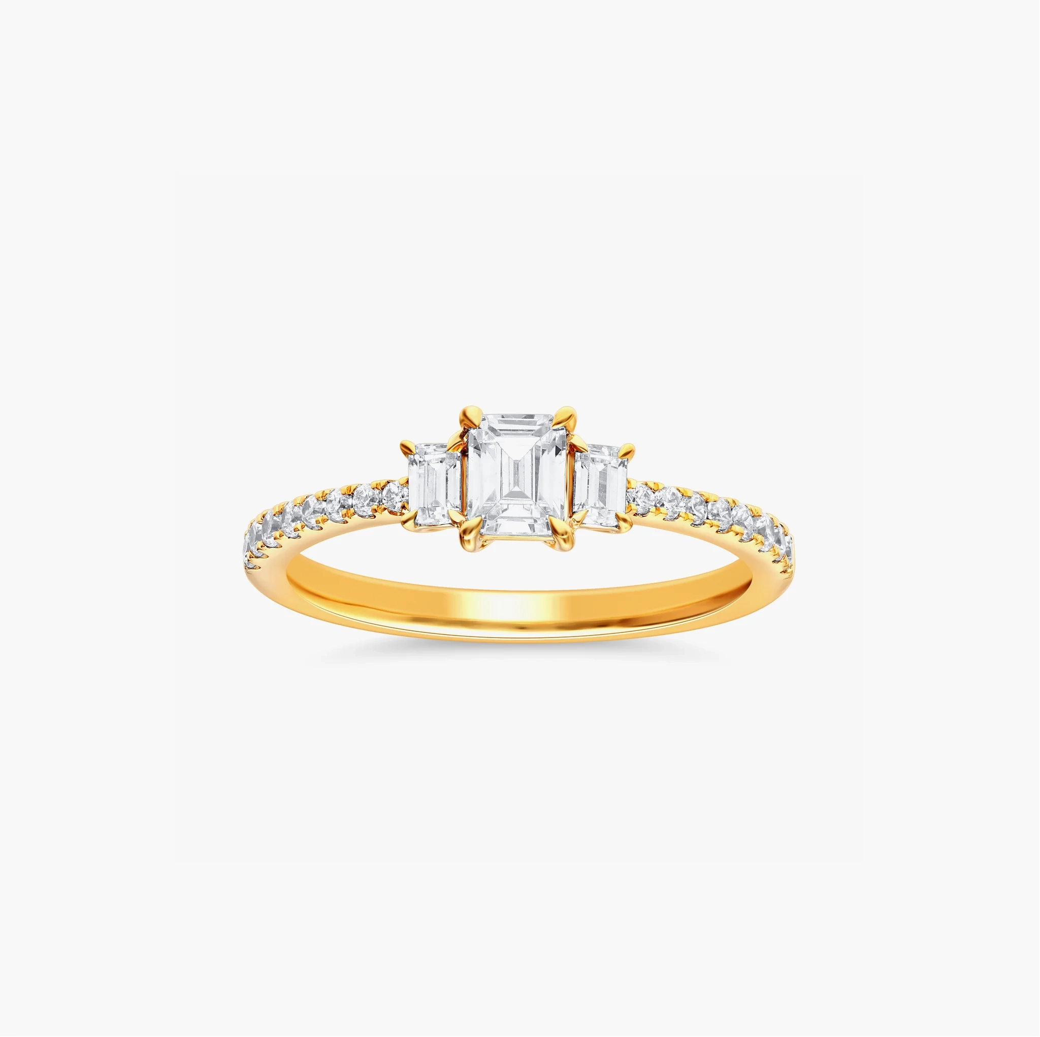 14K Gold LAB Emerald Diamond Three-stone pave shank ring product image 1