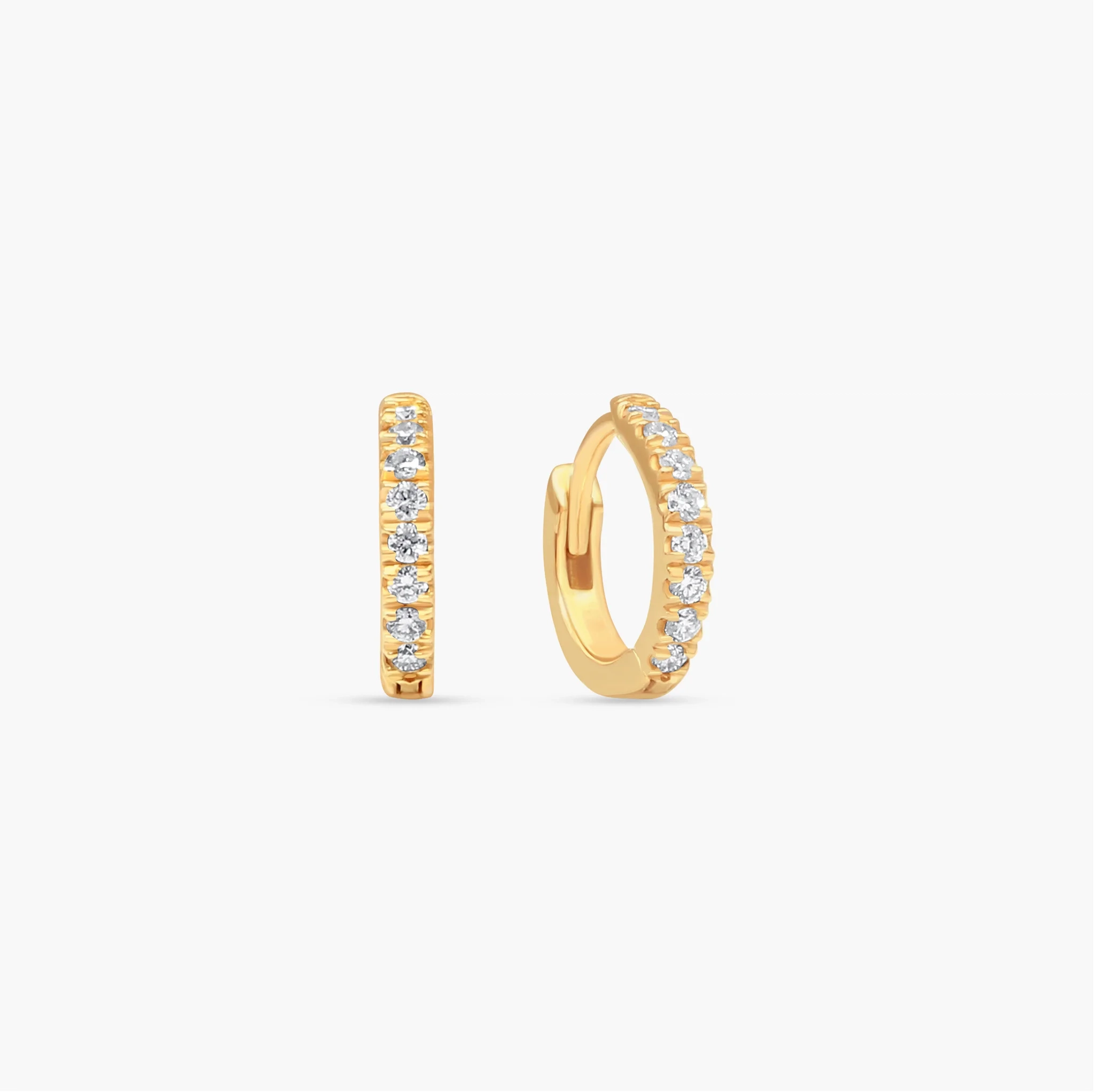14K Gold mini Pave Diamond Huggie Hoop - Pair product image 1