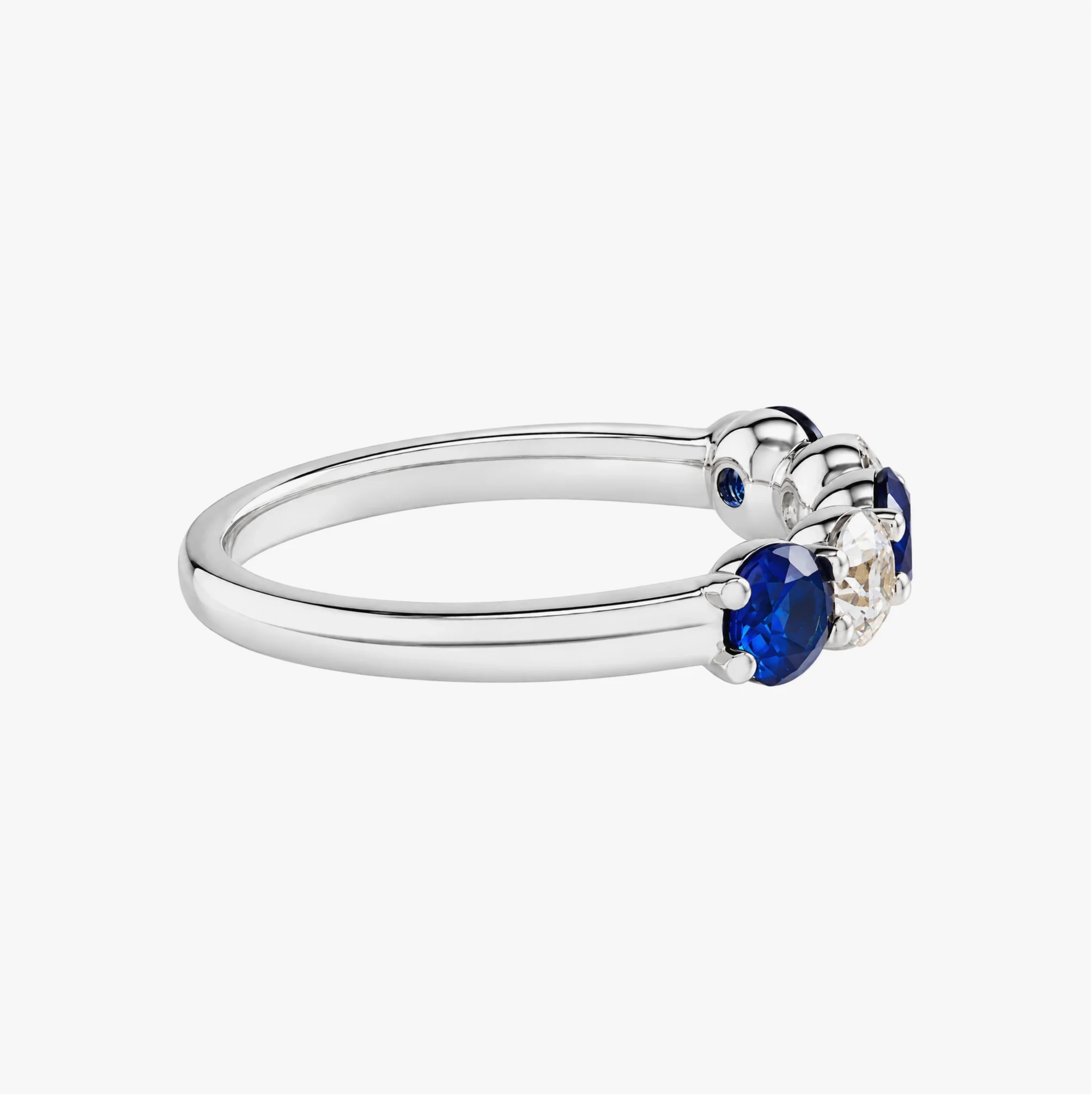 14K Gold alternating Lab Grown Diamond & gemstone Five stone band - LAB created Blue Sapphire thumbnail 2