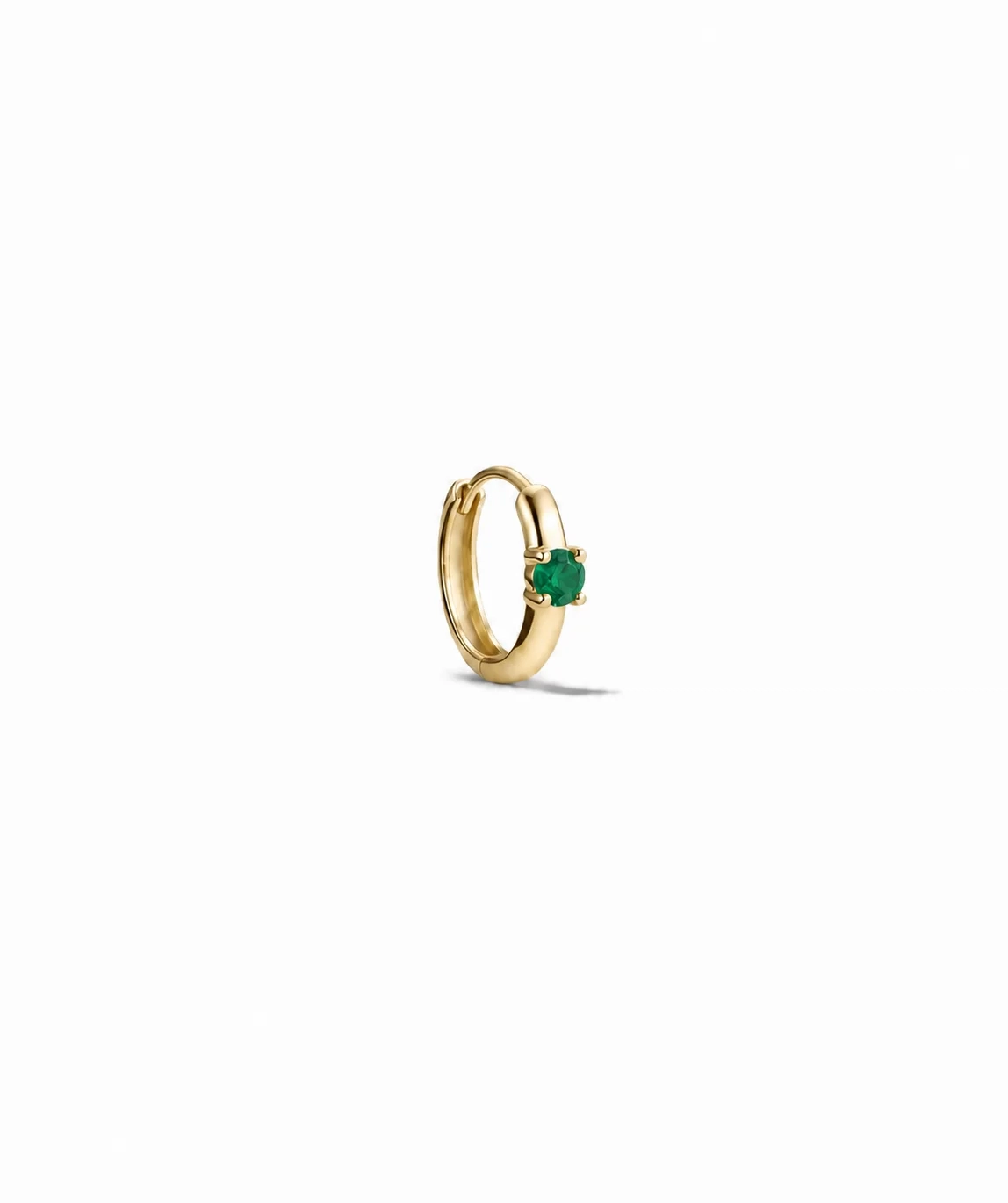 14K Gold Lab solo Gemstone Mini Huggie - LAB Created Emerald - Single product image 1