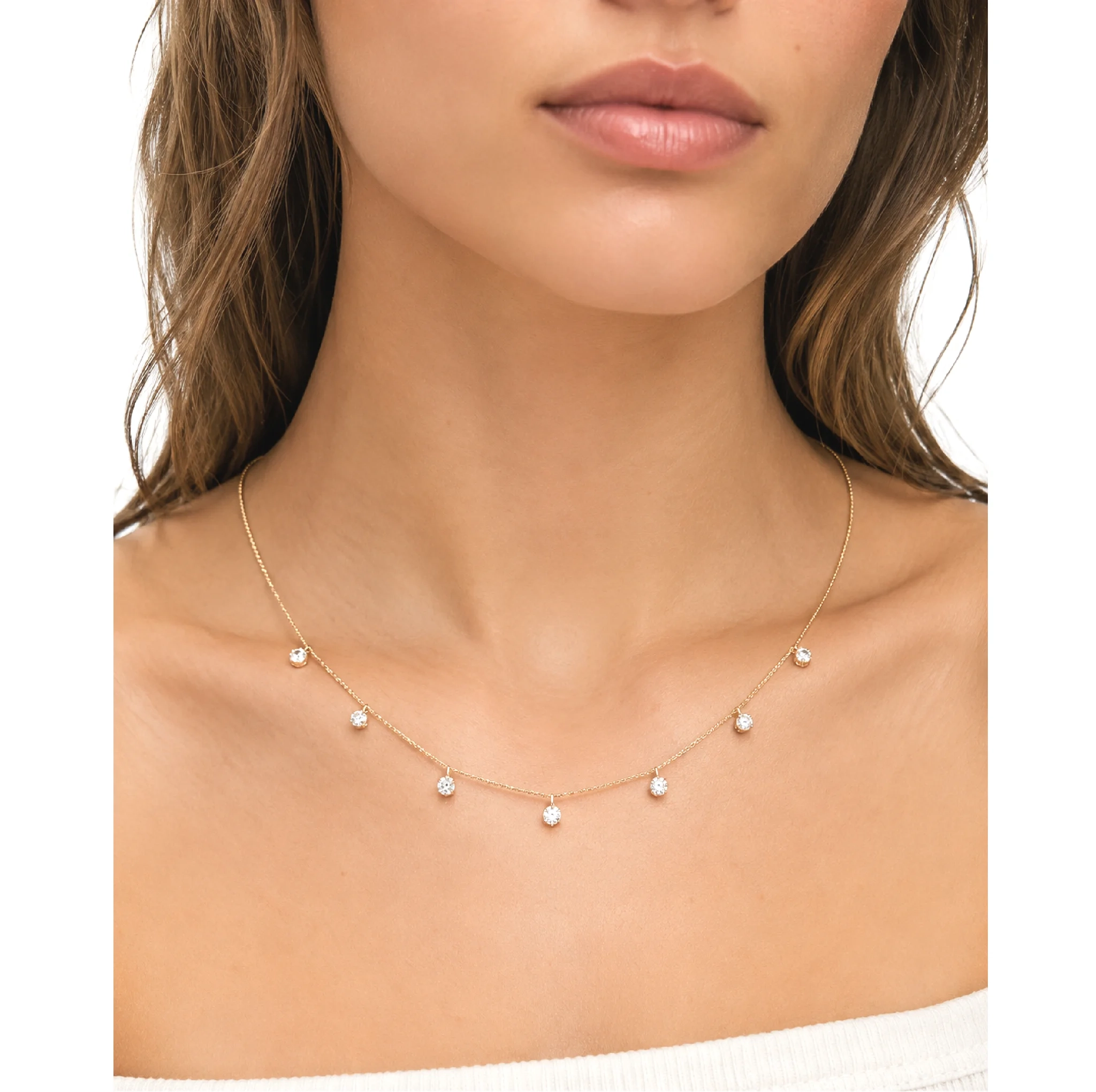 14K Gold Lab Grown Round Diamond 7 stone station necklace thumbnail 4