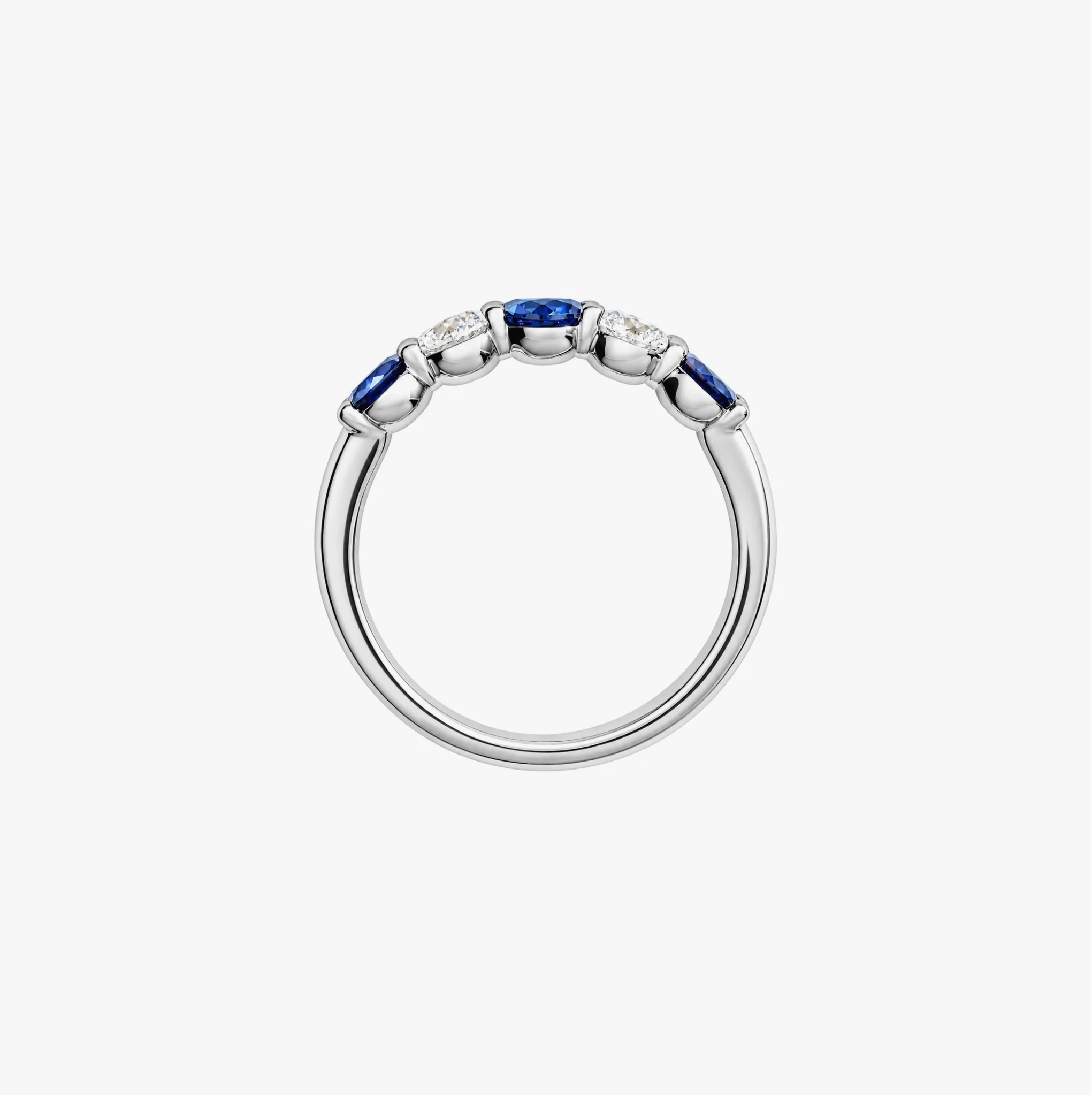 14K Gold alternating Lab Grown Diamond & gemstone Five stone band - LAB created Blue Sapphire thumbnail 3