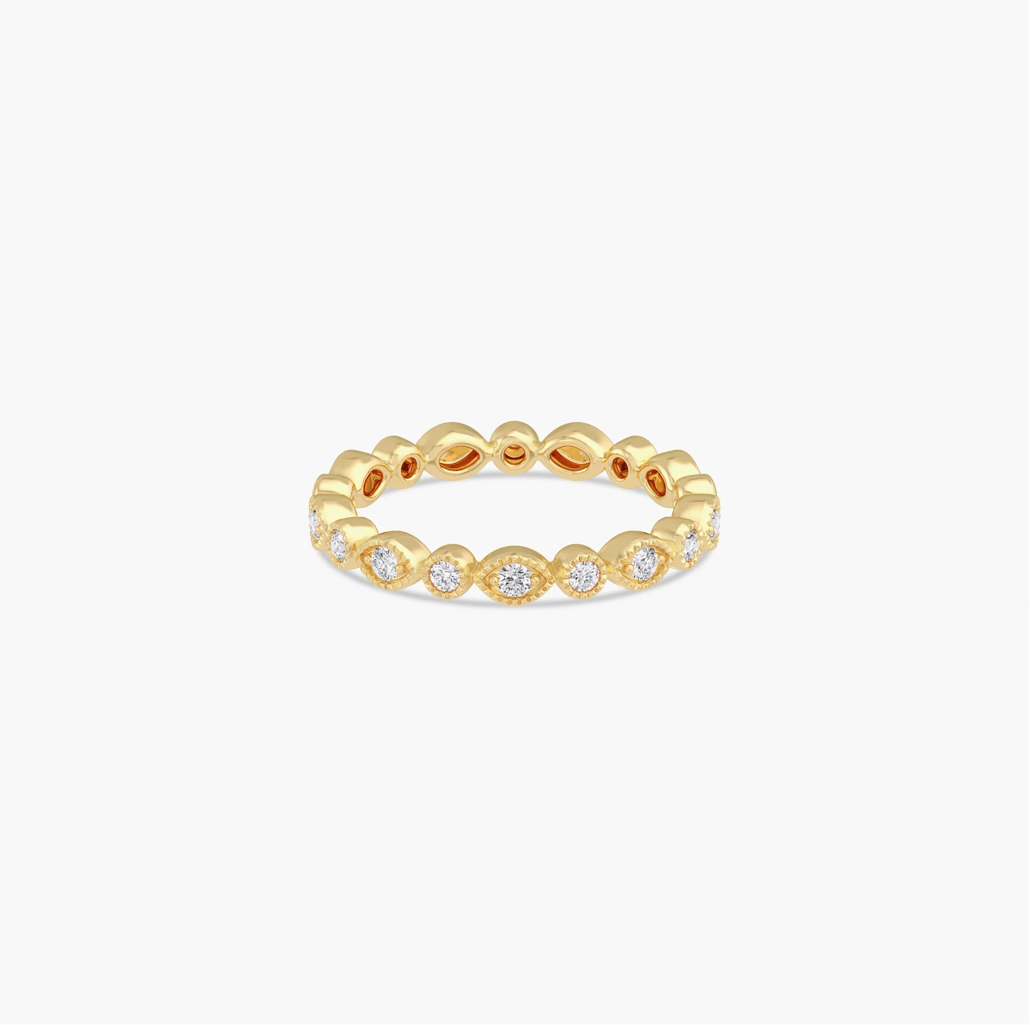 14K Gold LAB Diamond alternate bezel set Round & marquee shape vintage inspired ring product image 1
