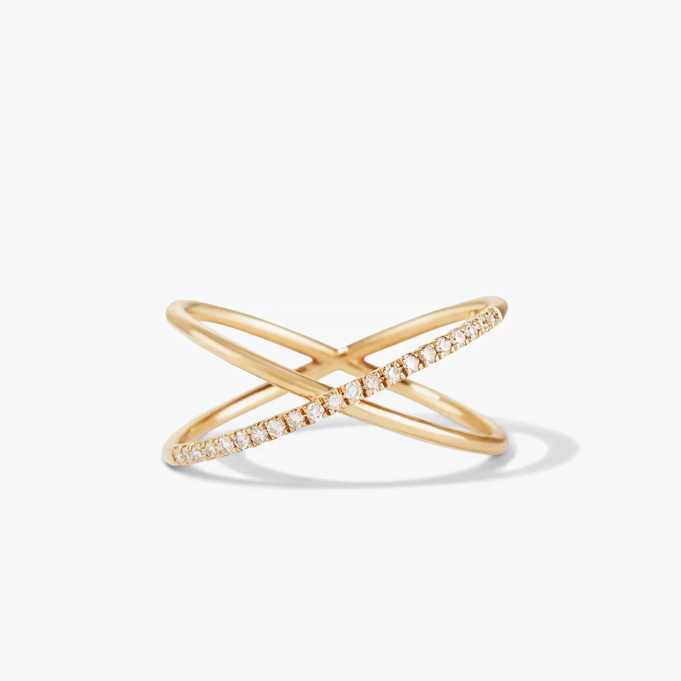 14K Gold Natural Diamond Pave Crossover Ring thumbnail 2
