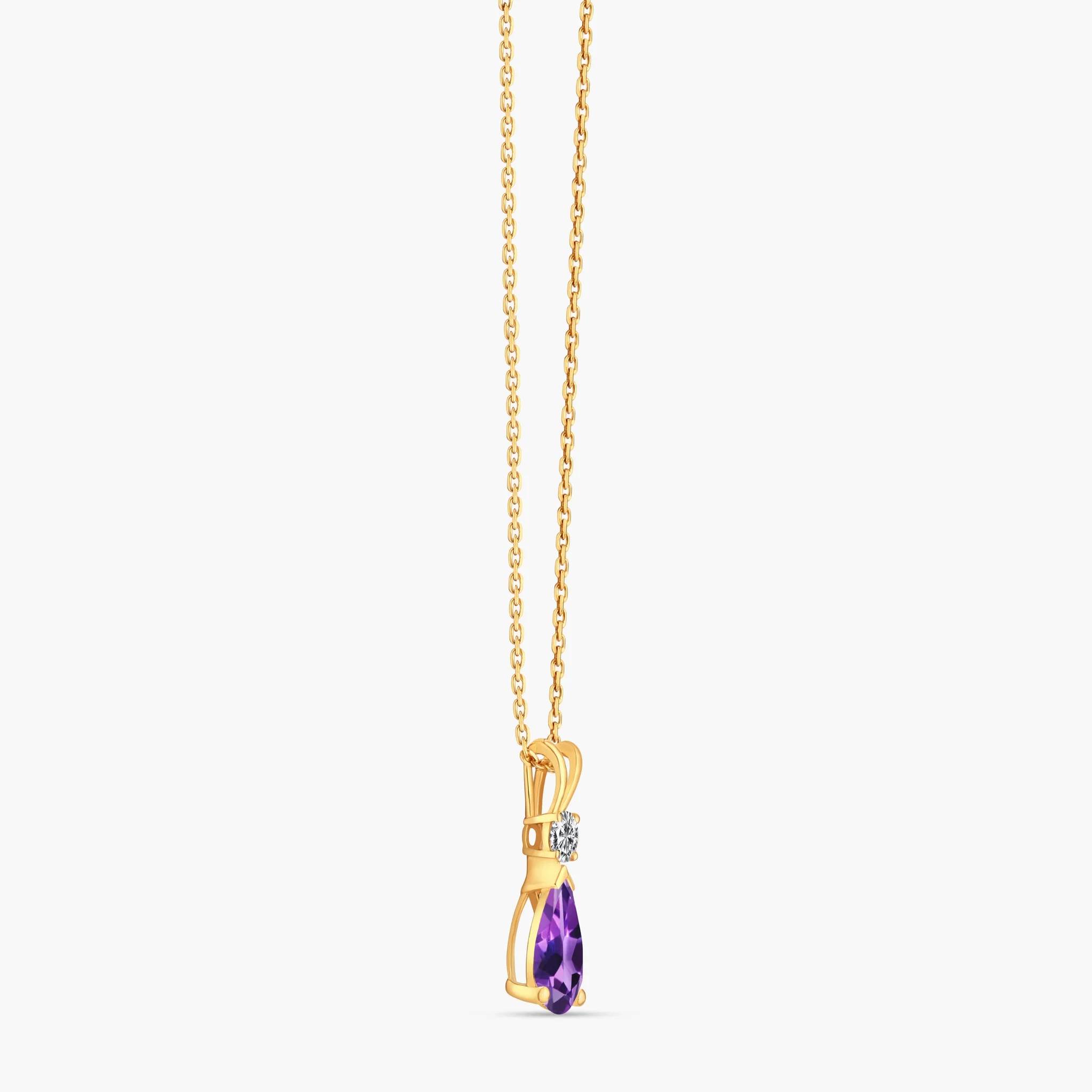 14K Gold Natural Diamond & Semi-Precious Gemstone Drop Necklace - Amethyst thumbnail 3