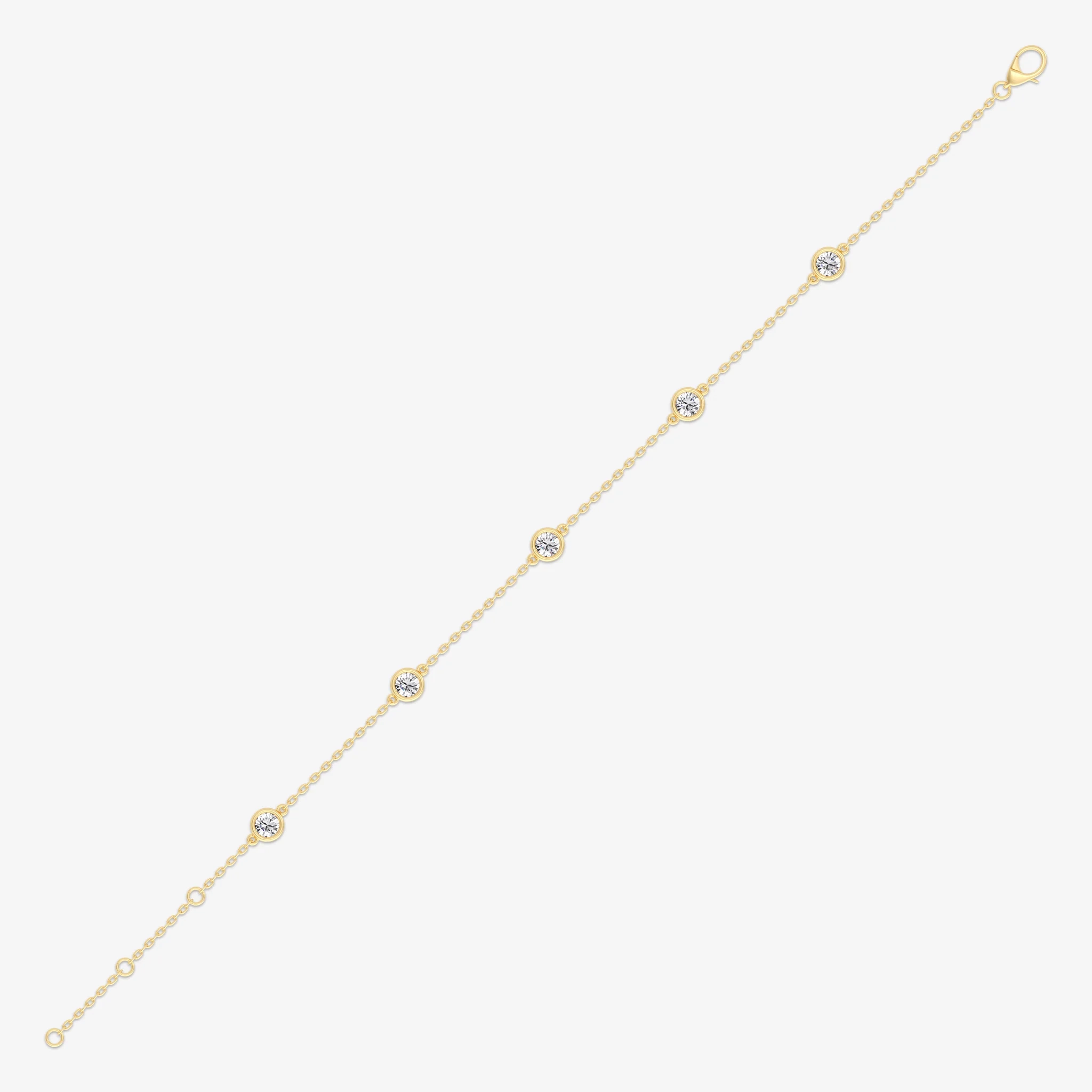 14K Lab Diamond five stone station Bezel Bracelet-1.00 ct thumbnail 3
