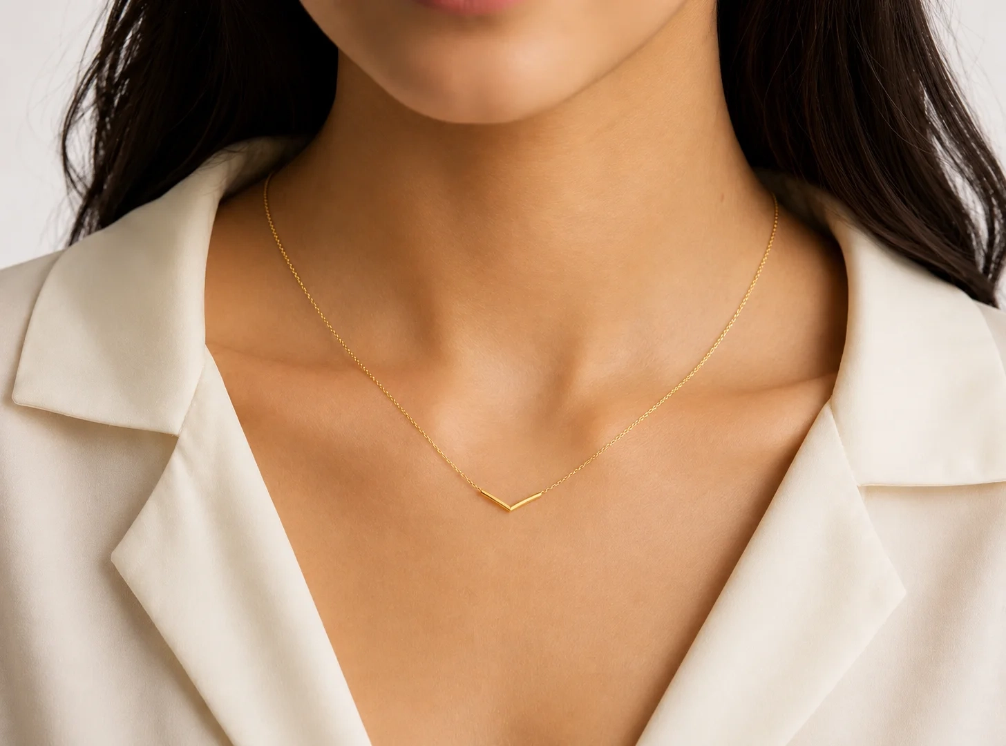 14K Gold Wishbone Necklace thumbnail 2