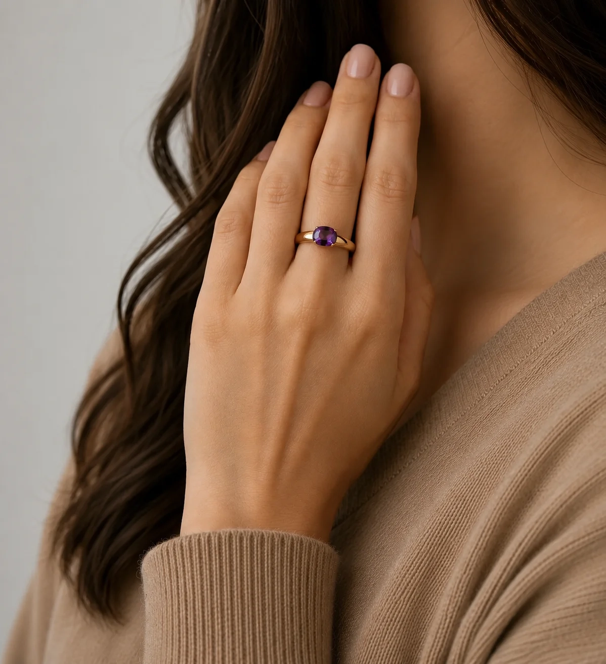 14K Gold Gemstone bold Ring - Amethyst thumbnail 2