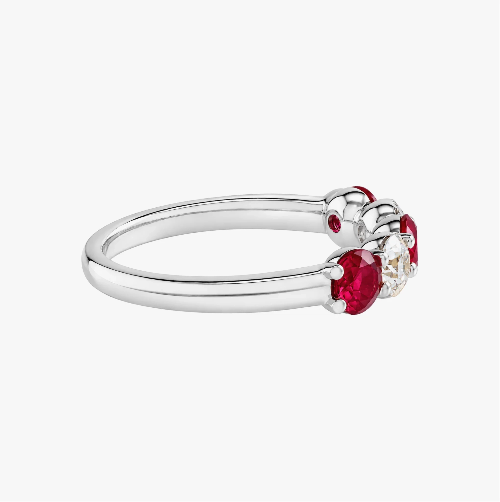 14K Gold alternating Lab Grown Diamond & gemstone Five stone band - LAB created Ruby thumbnail 2