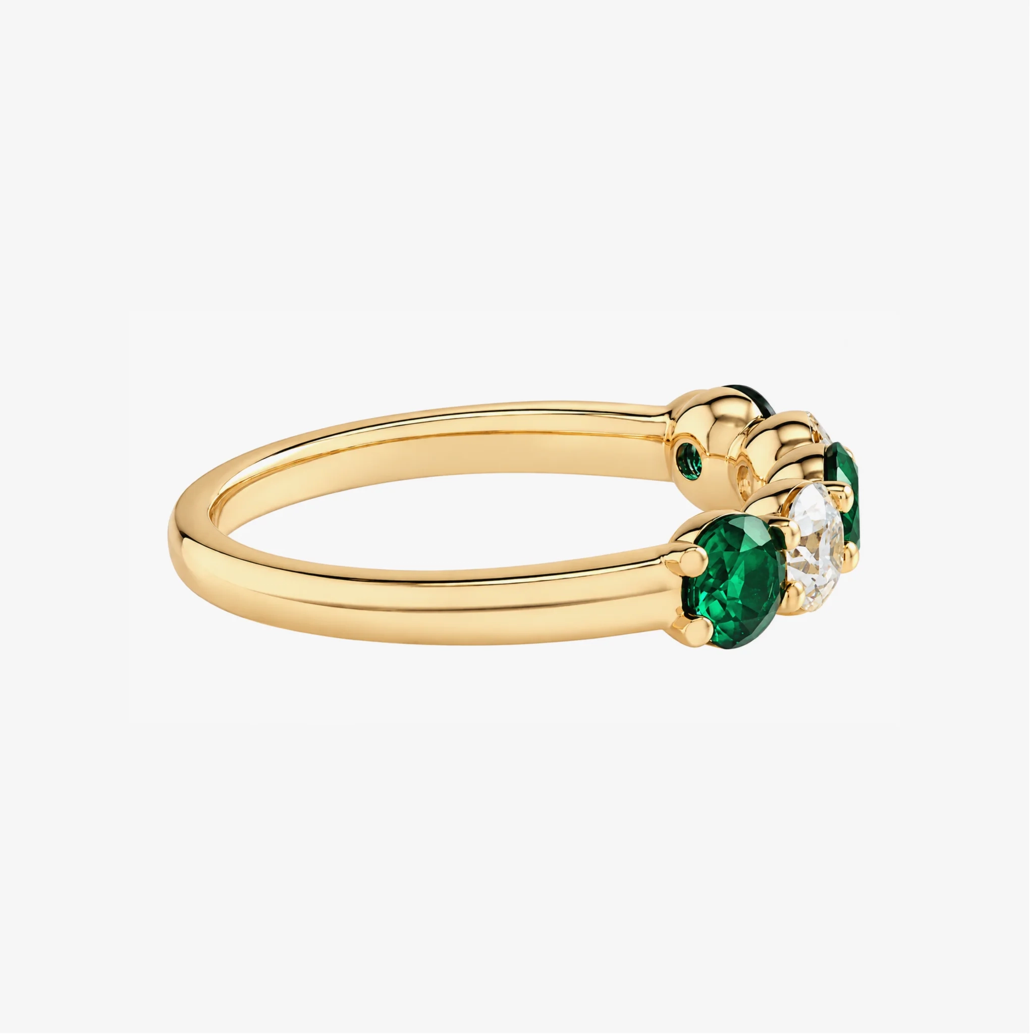 14K Gold alternating Lab Grown Diamond & gemstone Five stone band - LAB created Emerald thumbnail 3
