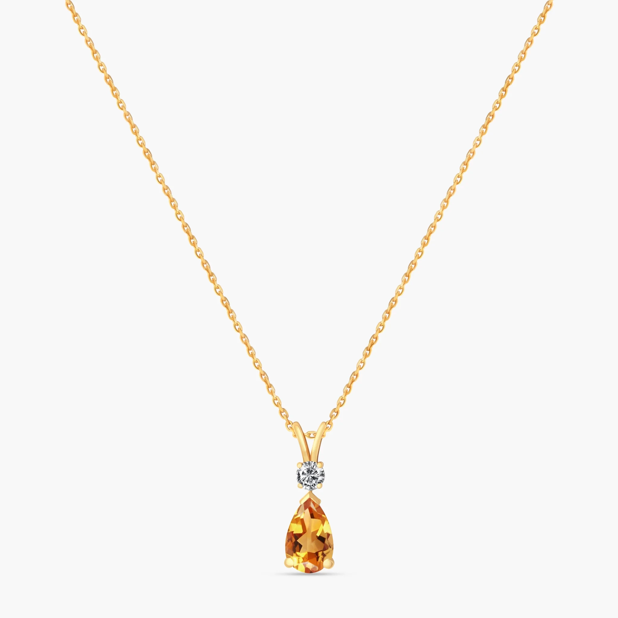 14K Gold Natural Diamond & Semi-Precious Gemstone Drop Necklace - Citrine product image