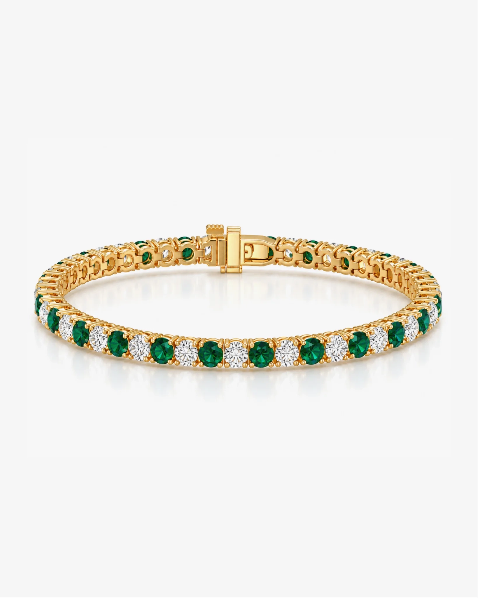 14K Gold alternating Lab Grown Diamond & gemstone Tennis Bracelet - LAB created Emerald product image 1