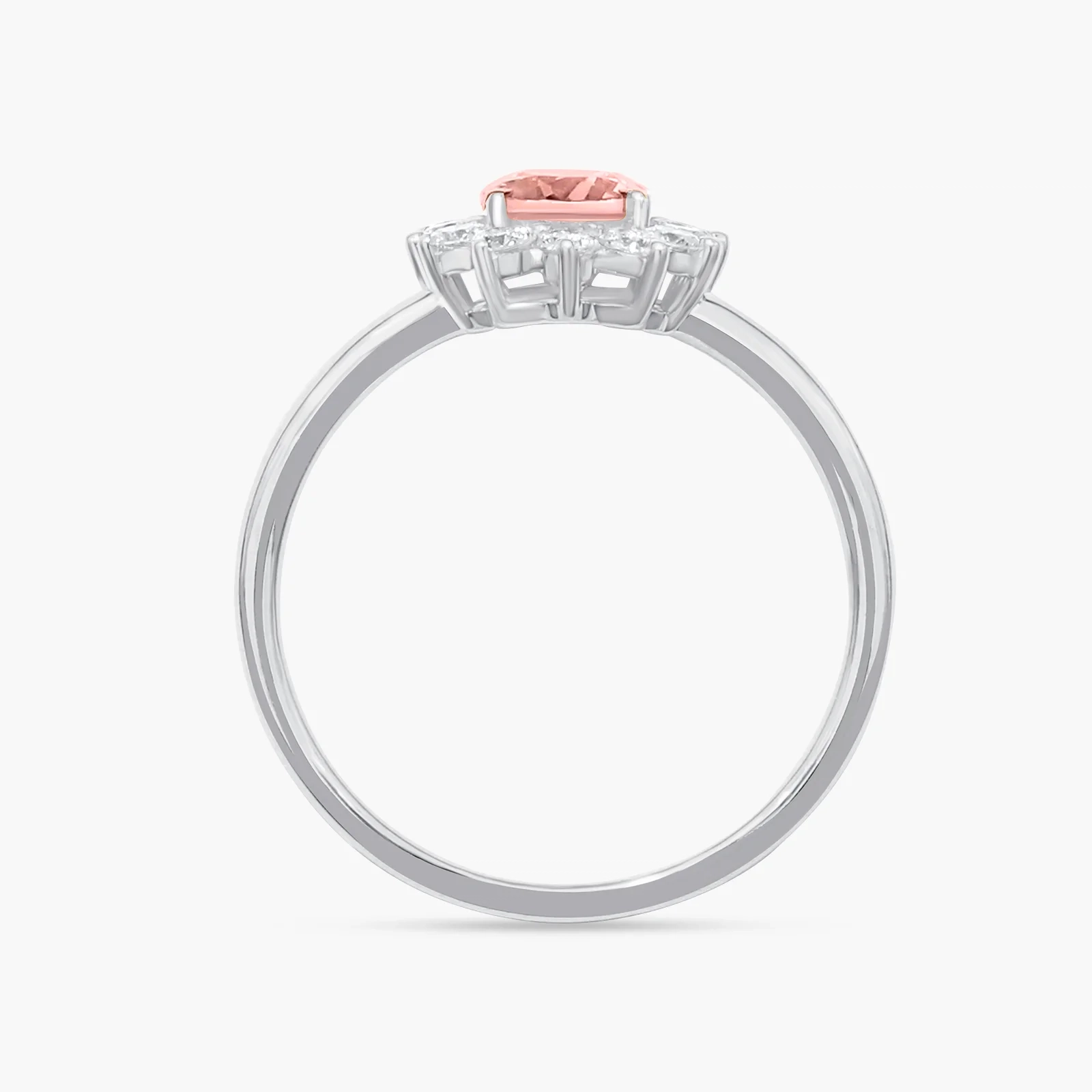 14K Gold Oval Gemstone & Lab Grown Diamond Halo Ring - Morganite thumbnail 4