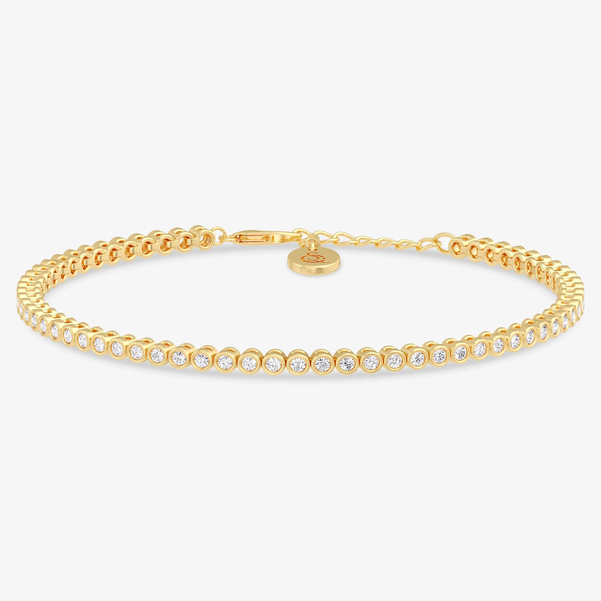 14K Gold Natural Diamond Petite Bezel Tennis Bracelet-1.00 CT thumbnail 2