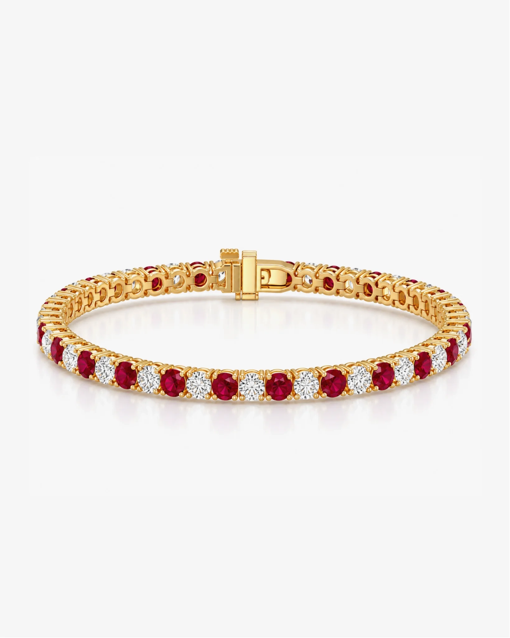 14K Gold alternating Lab Grown Diamond & gemstone Tennis Bracelet - LAB created Ruby product image 1