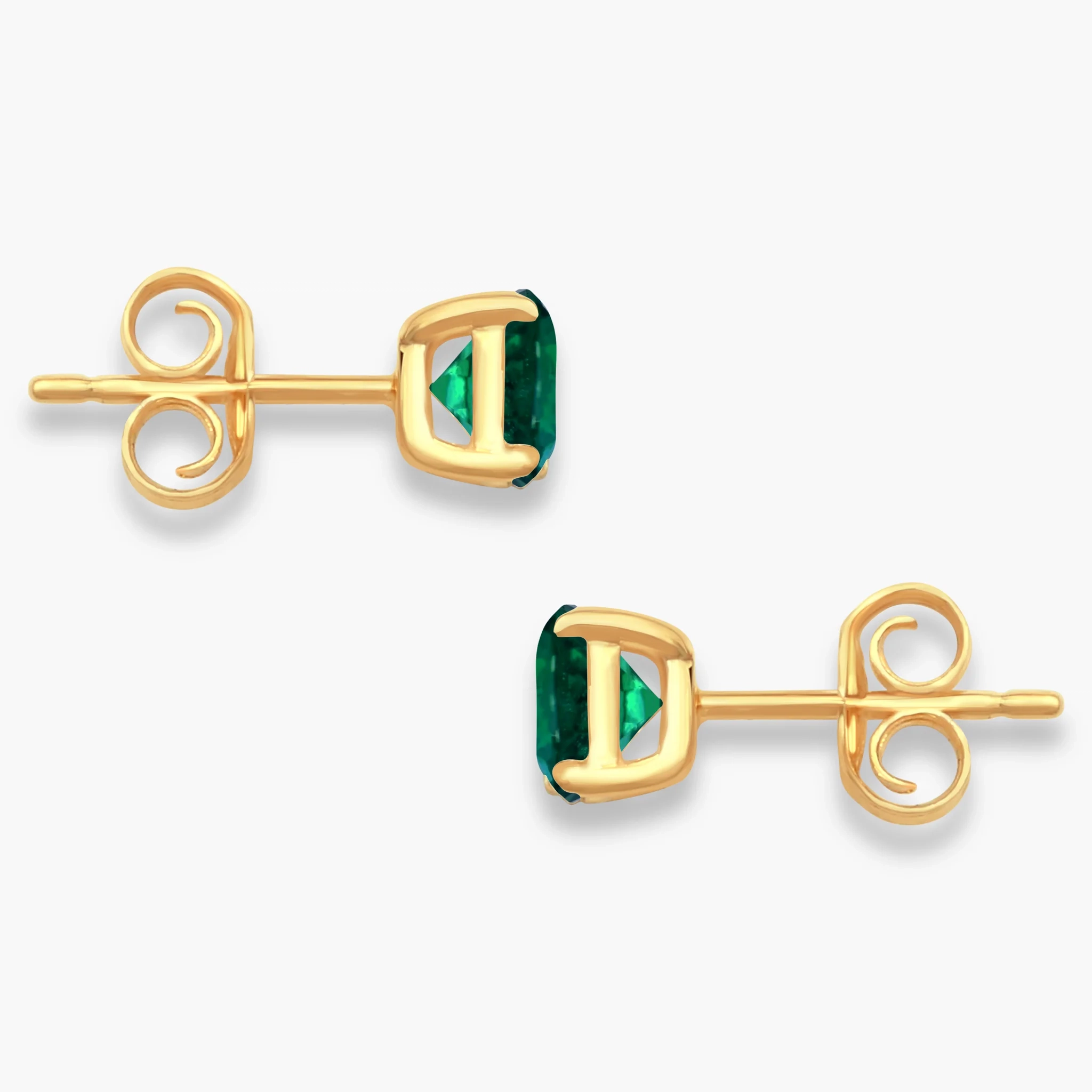14K Gold LAB Gemstone Solitaire Studs - LAB Created Emerald thumbnail 2
