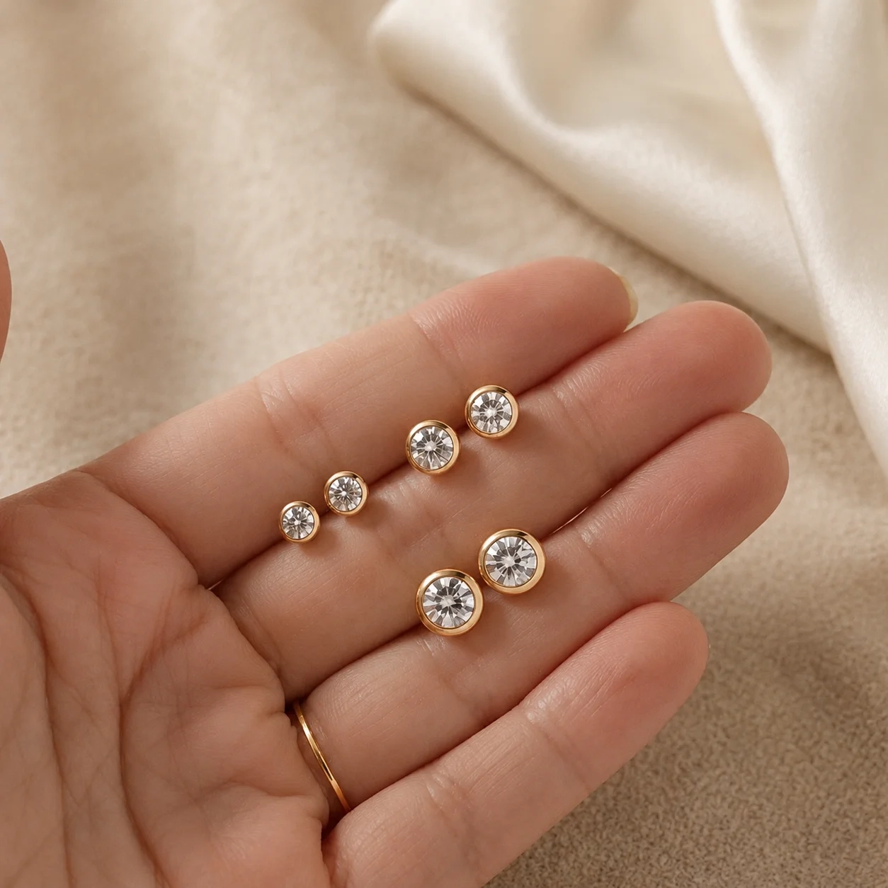 14K Gold Lab Grown Diamond Bezel set Studs - 1.0 ct thumbnail 3