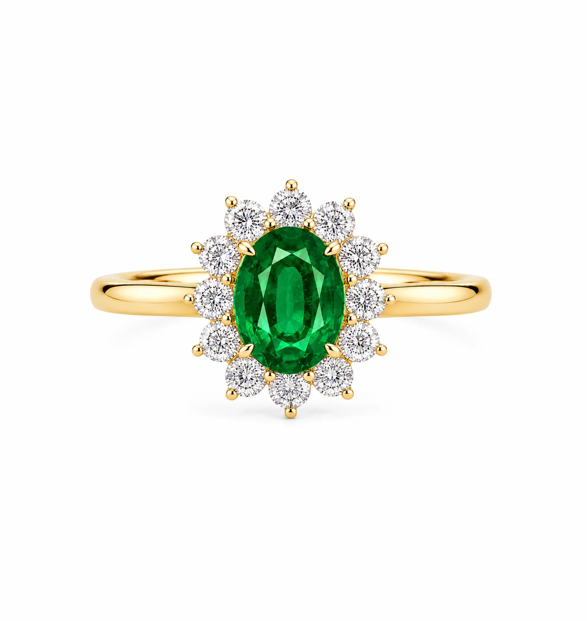 14K Gold Oval Gemstone & Lab Grown Diamond Halo Ring - LAB Created Emerald product image 1