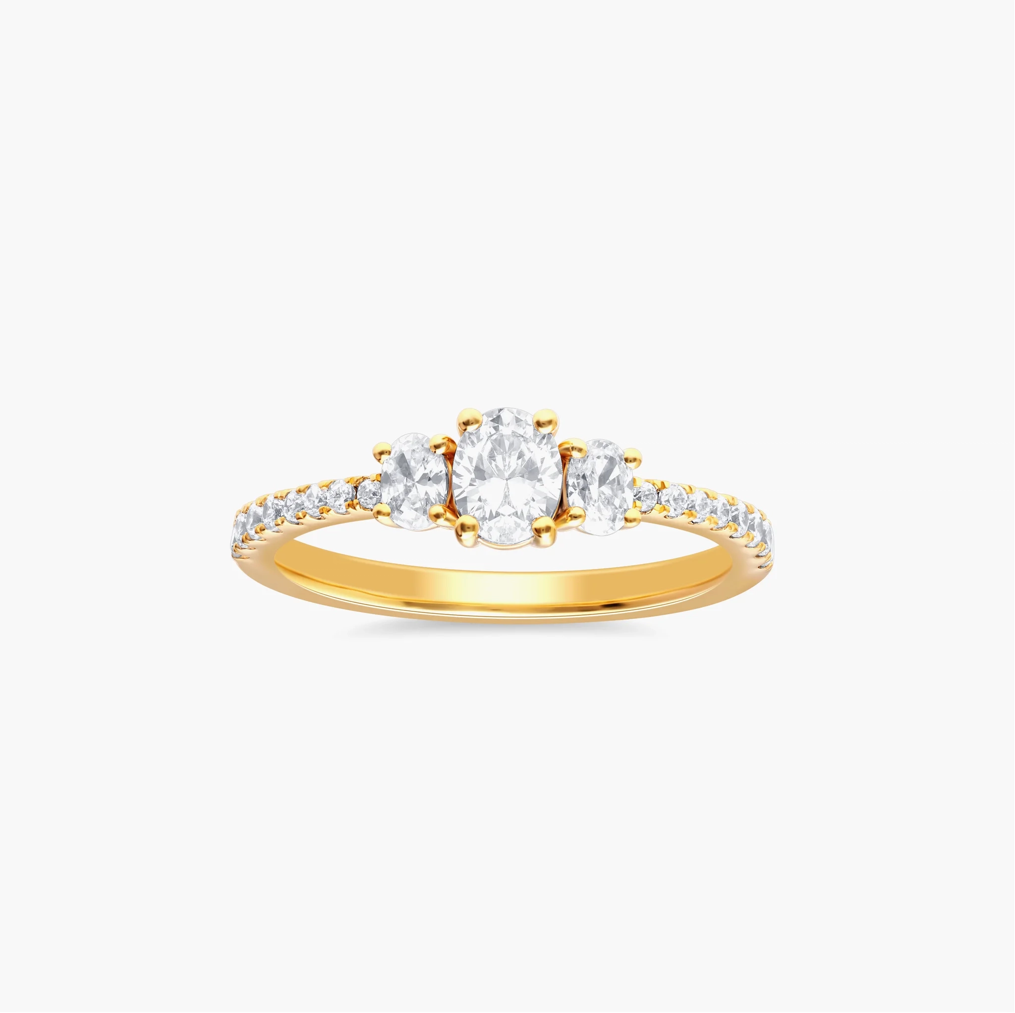 14K Gold LAB Oval Diamond Three-stone pave shank ring product image 1
