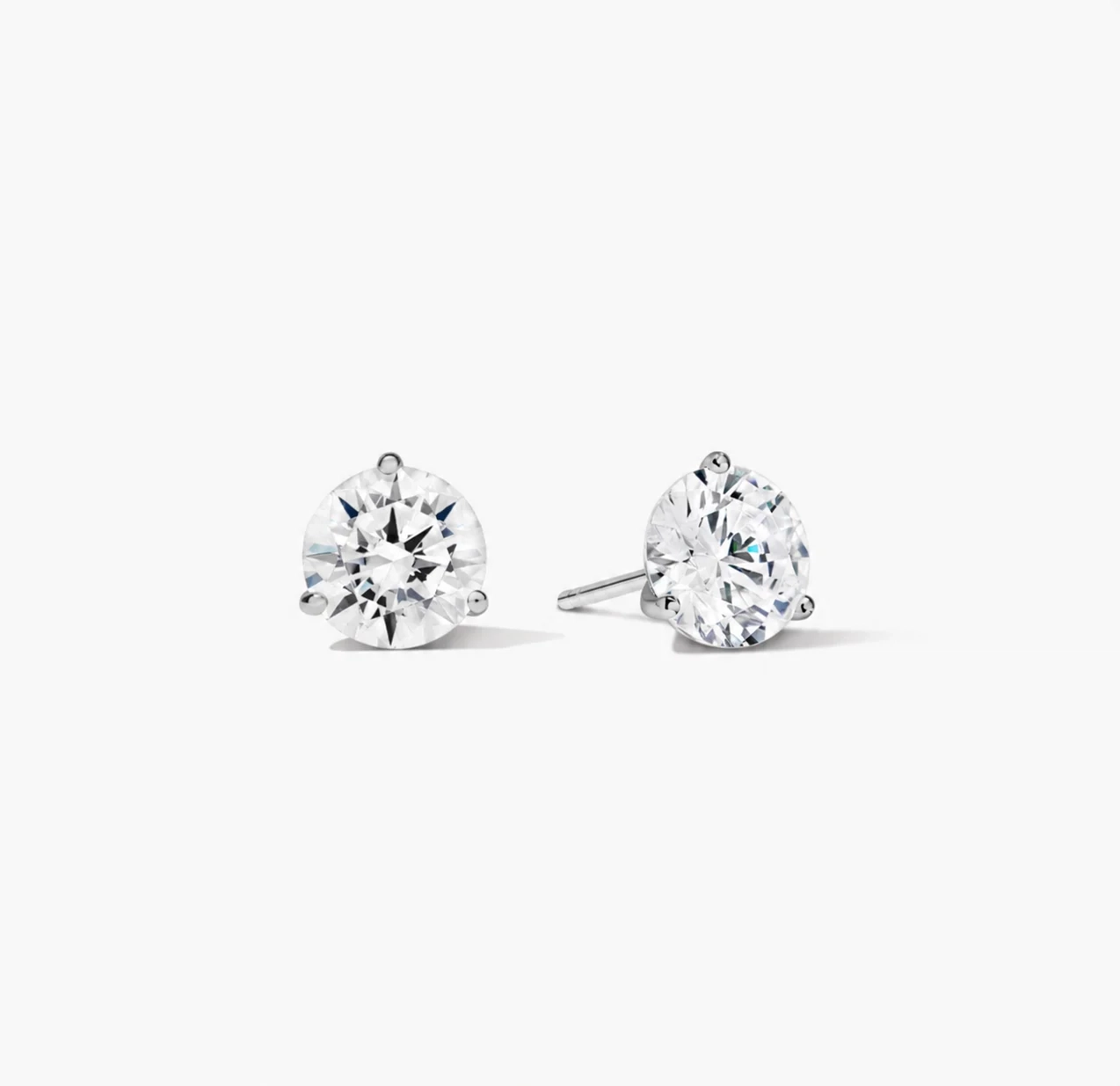 14K Gold Lab Grown Diamond Martini three prong studs - 3.0 ct product image 1