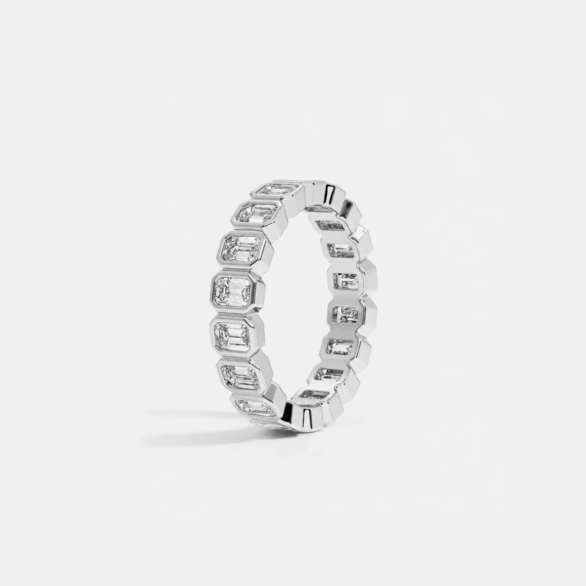 14K Gold Emerald cut Lab Grown diamond Bezel set North-South Eternity Band thumbnail 2