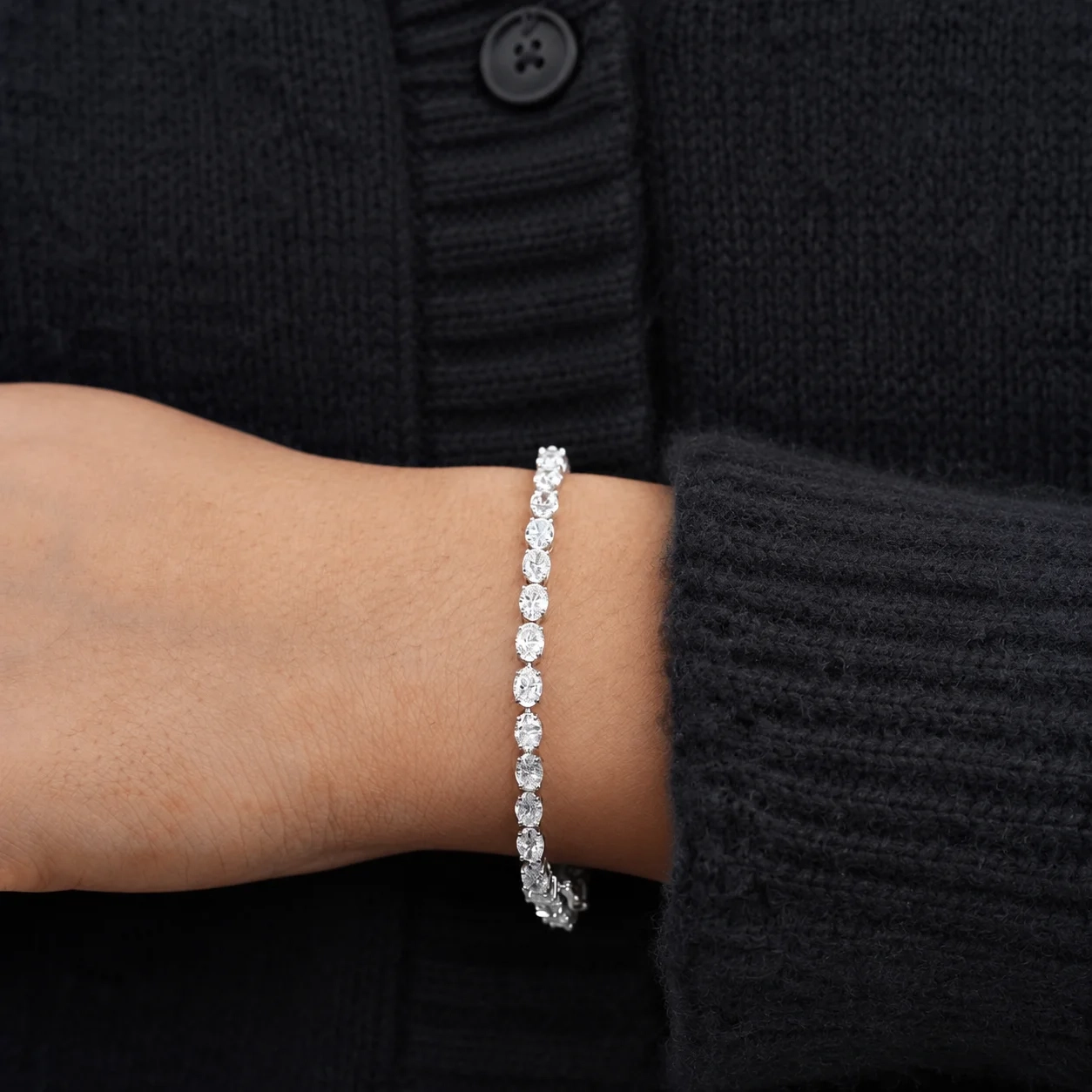 14KT Gold Oval Lab Grown Diamond Tennis Bracelet-10.00 ct thumbnail 2