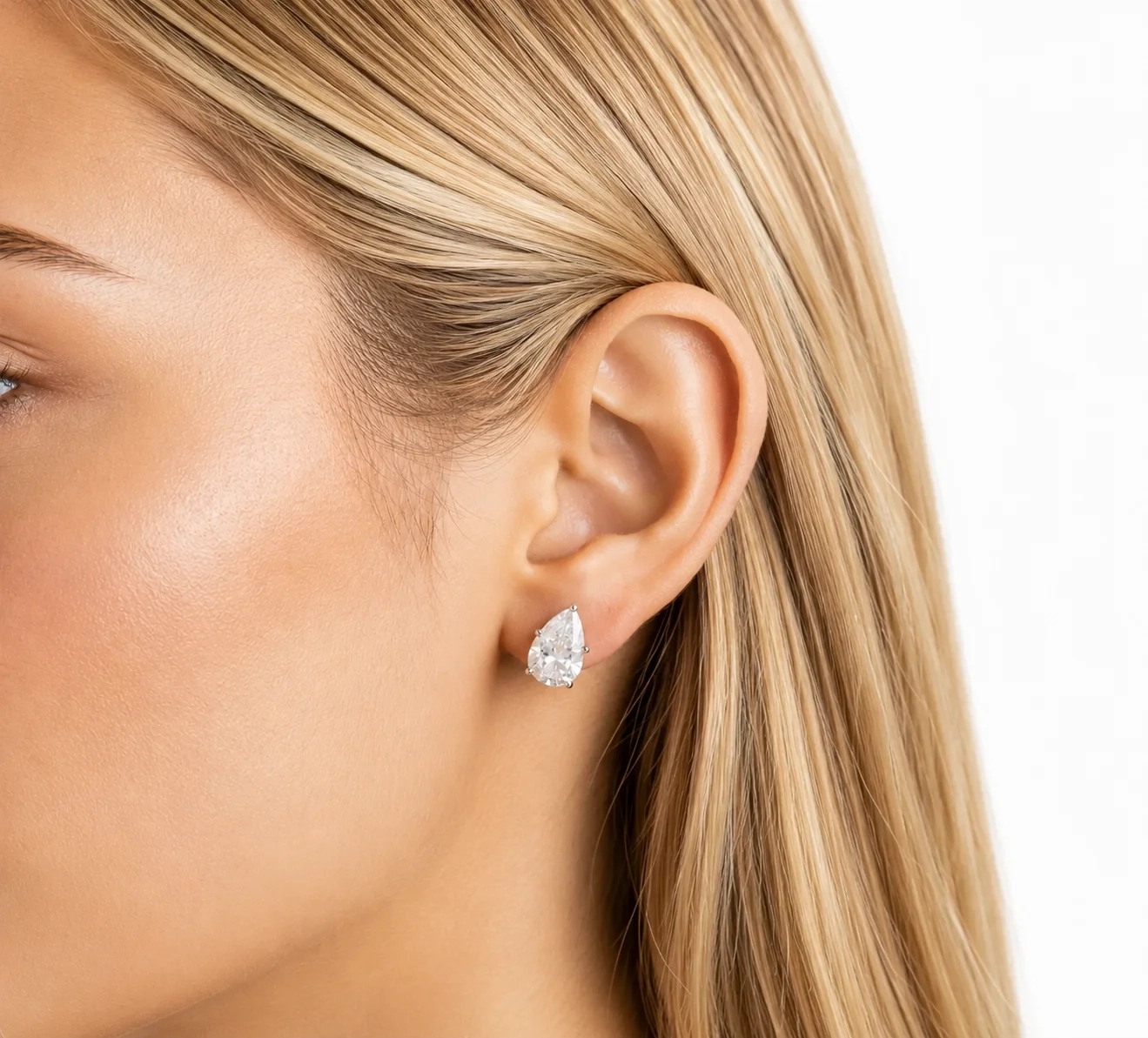 14K Gold Lab Grown Diamond Pear Solitaire Statement bold Studs - 6.0 ct thumbnail 3