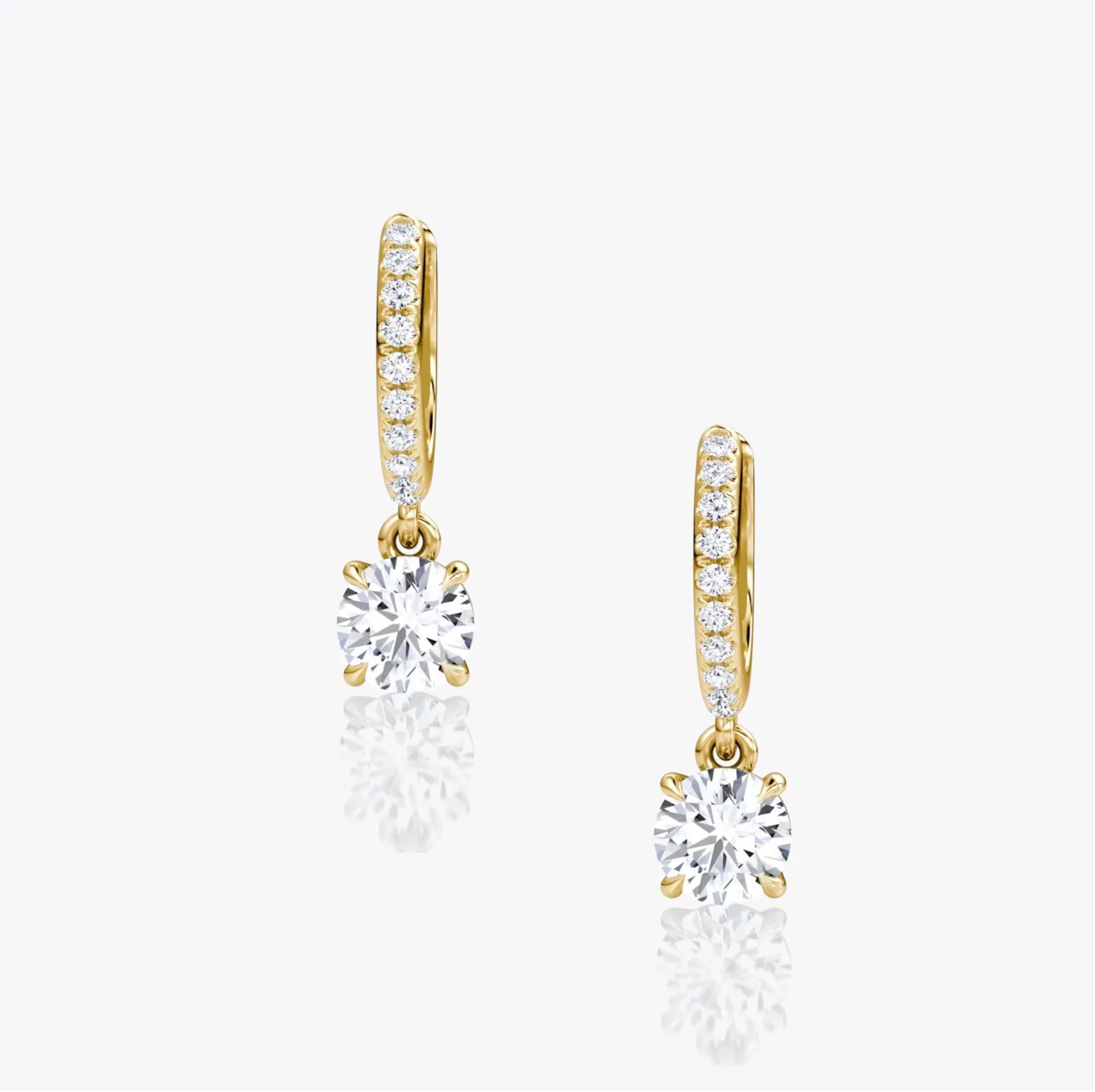 14 KT gold Lab grown Round Solitaire Drop pave Huggie Hoop - 0.50 ct product image 1