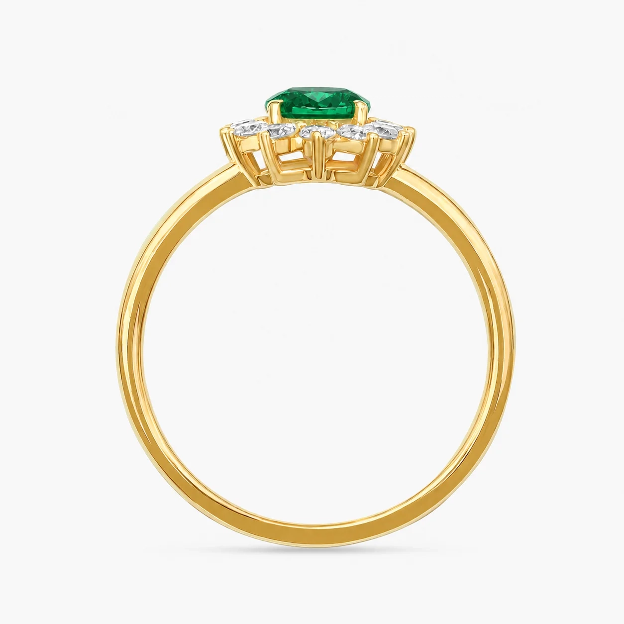 14K Gold Oval Gemstone & Lab Grown Diamond Halo Ring - LAB Created Emerald thumbnail 3
