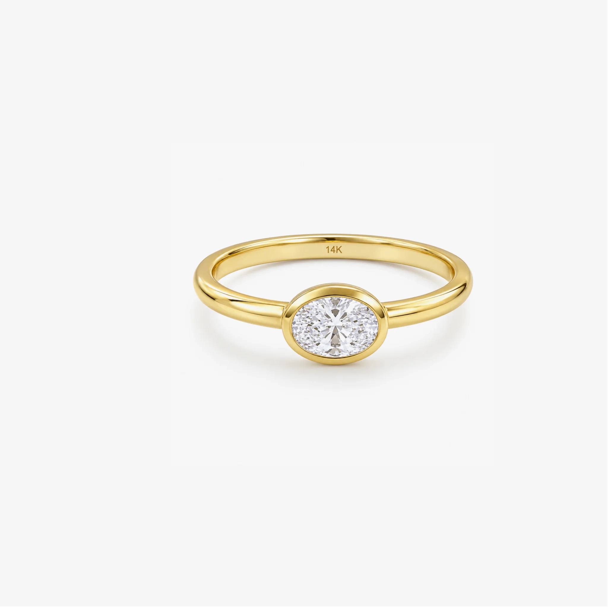 14K Gold Solo Lab Oval Diamond Bezel set Ring - 0.50 ct product image 1