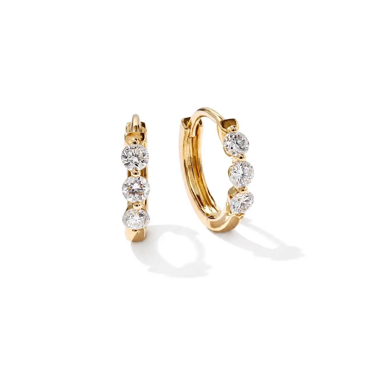 14K Gold Lab Grown Diamond common single prong petite Huggie (Pair) product image 1