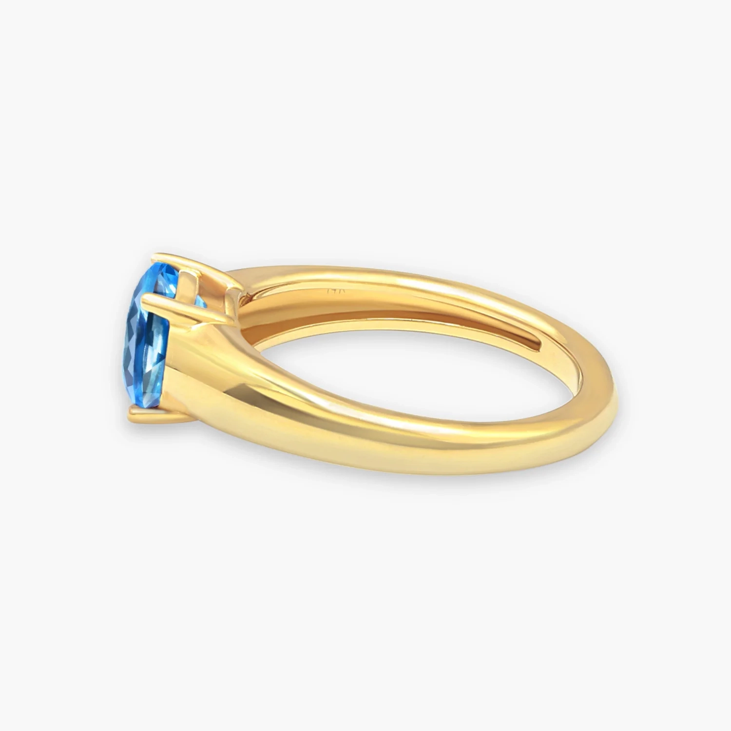14K Gold Gemstone bold Ring - Swiss Blue Topaz thumbnail 3