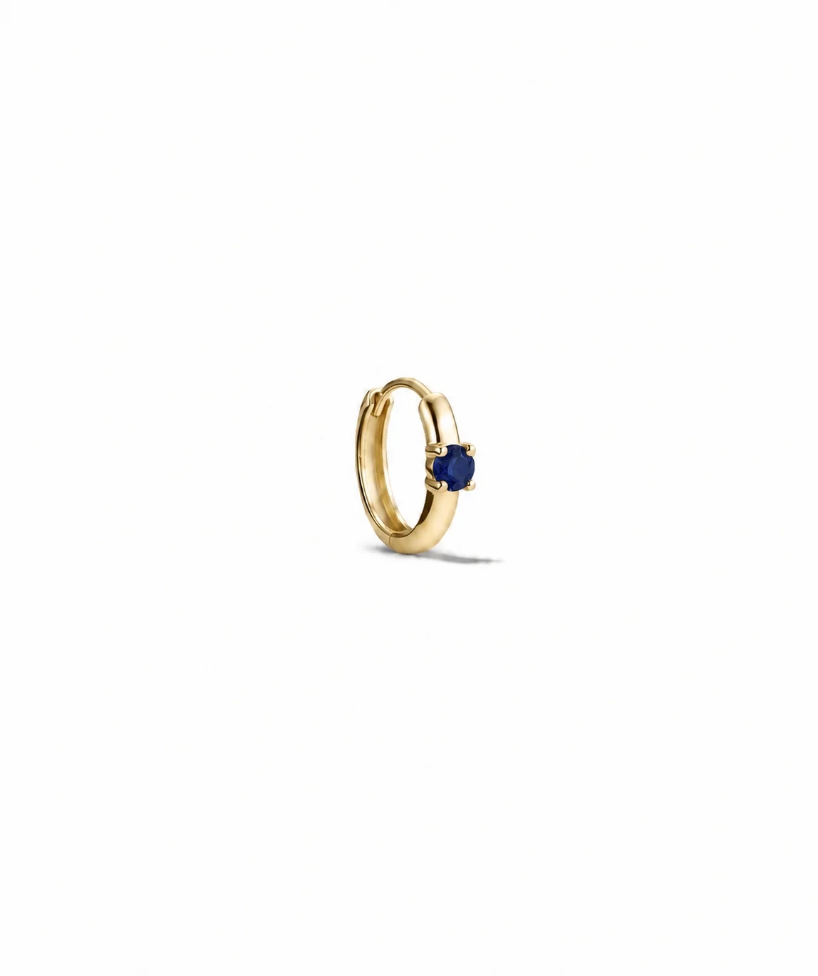 14K Gold Lab solo Gemstone Mini Huggie - LAB Created Blue Sapphire - Single product image 1