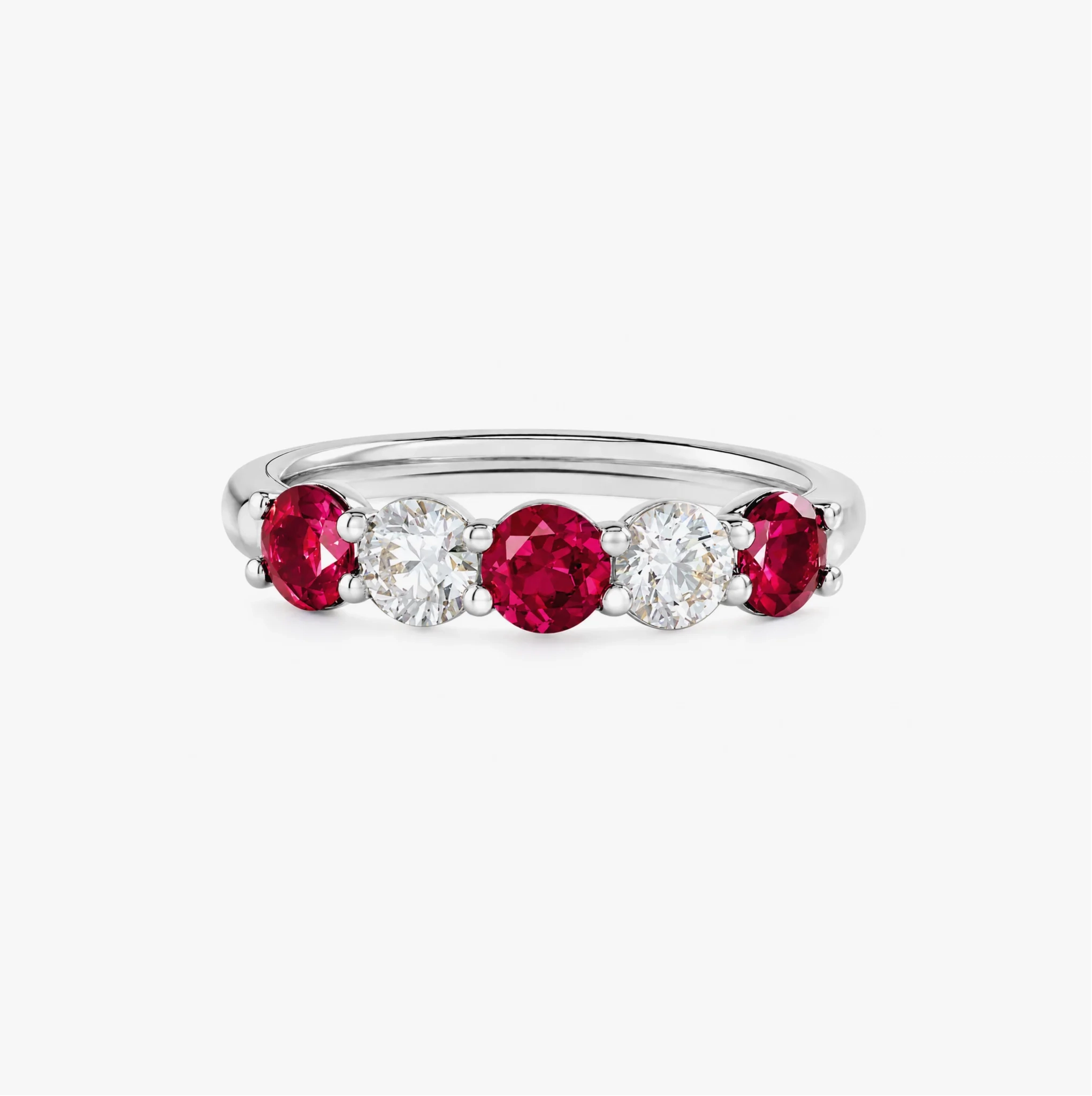 14K Gold alternating Lab Grown Diamond & gemstone Five stone band - LAB created Ruby product image 1