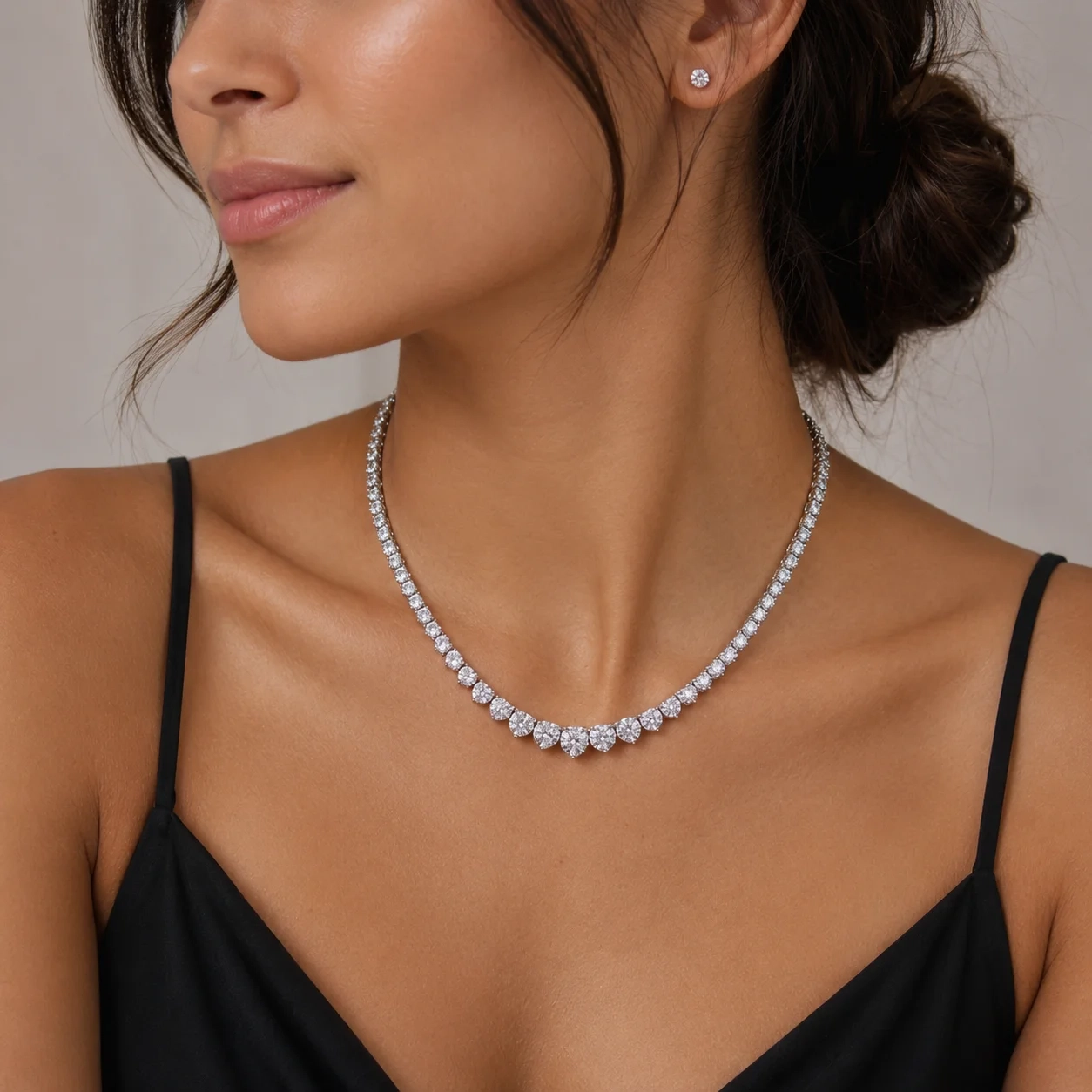 14K Gold Lab Grown Diamond Graduated Tennis Necklace-15 ct thumbnail 3
