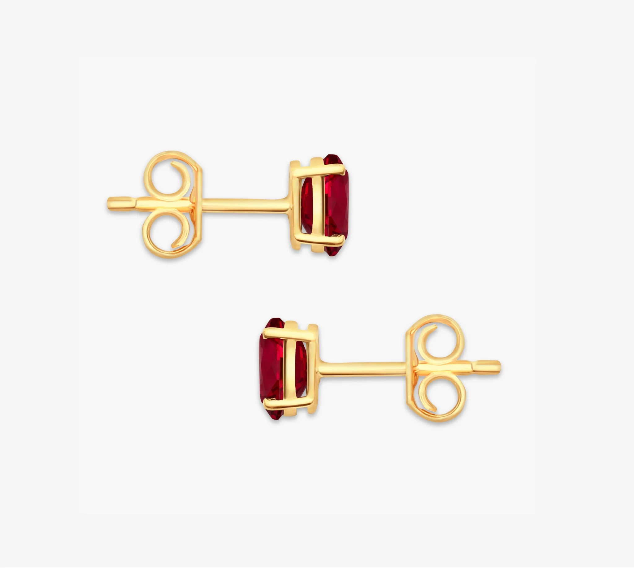 14K Gold LAB Gemstone Oval Solitaire Studs - LAB Created Ruby thumbnail 3